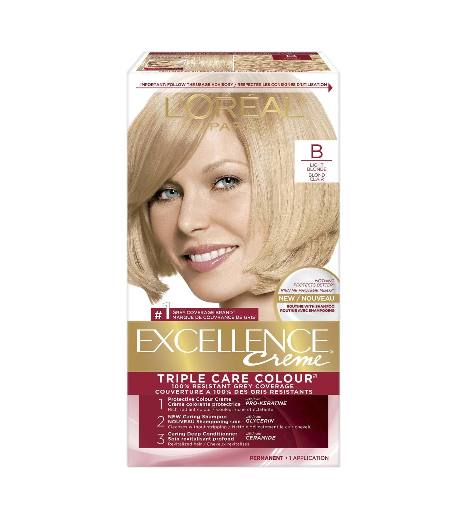 L Or al Paris Excellence Cr me Permanent Hair Color B Light Blonde 100% Grey Coverage Hair Dye 1 EA (Packaging May Vary) B Light Blonde Cream formula - Buy Online on GoSupps.com