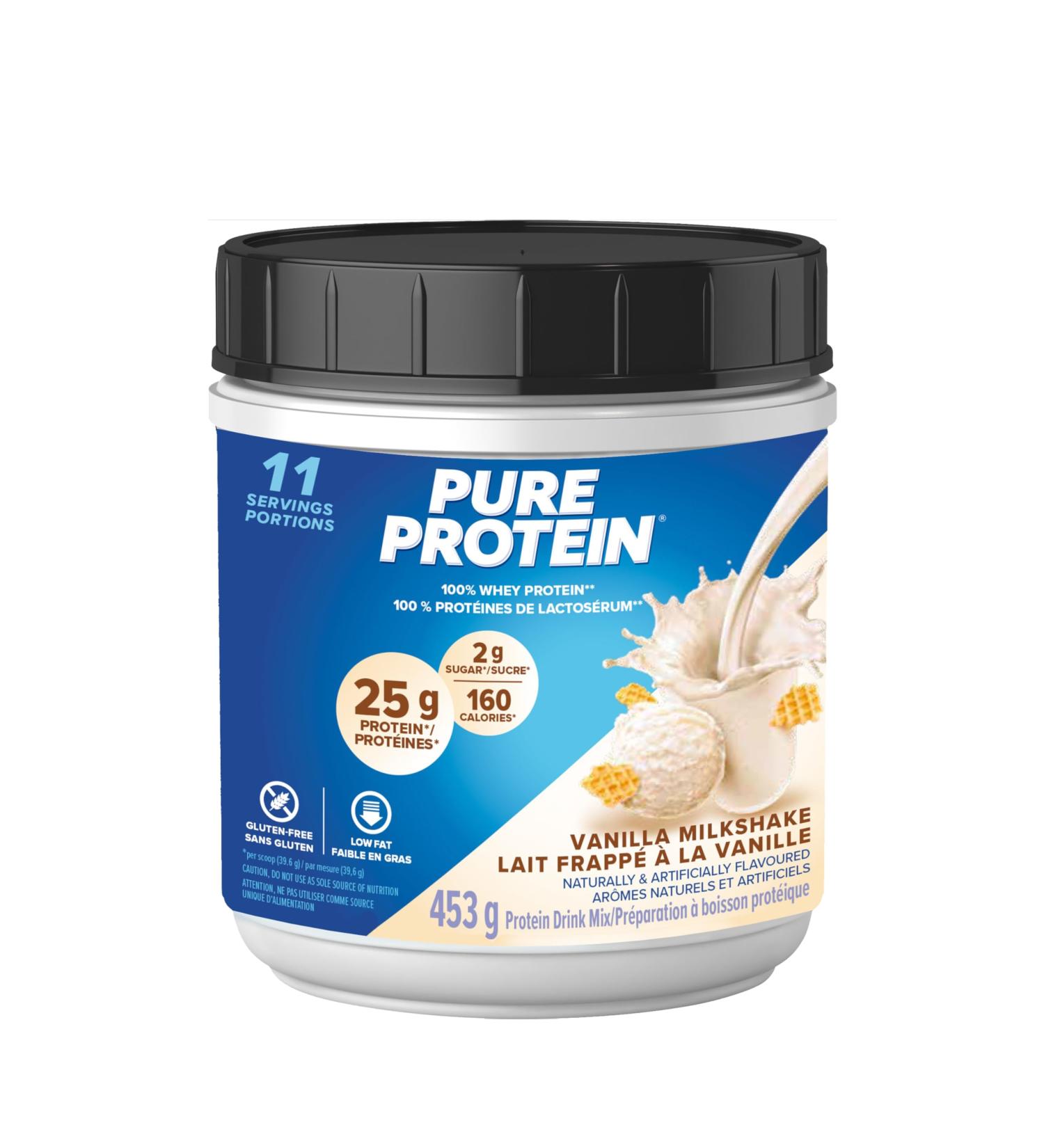 Pure Protein Whey Protein Powder - High Protein (25 g/scoop) Low Sugar (2 g/scoop) Gluten Free - Fast-Acting Formula Vanilla 453g (Packaging May Vary) Vanilla 453 g (Pack of 1) - Buy Online on GoSupps.com