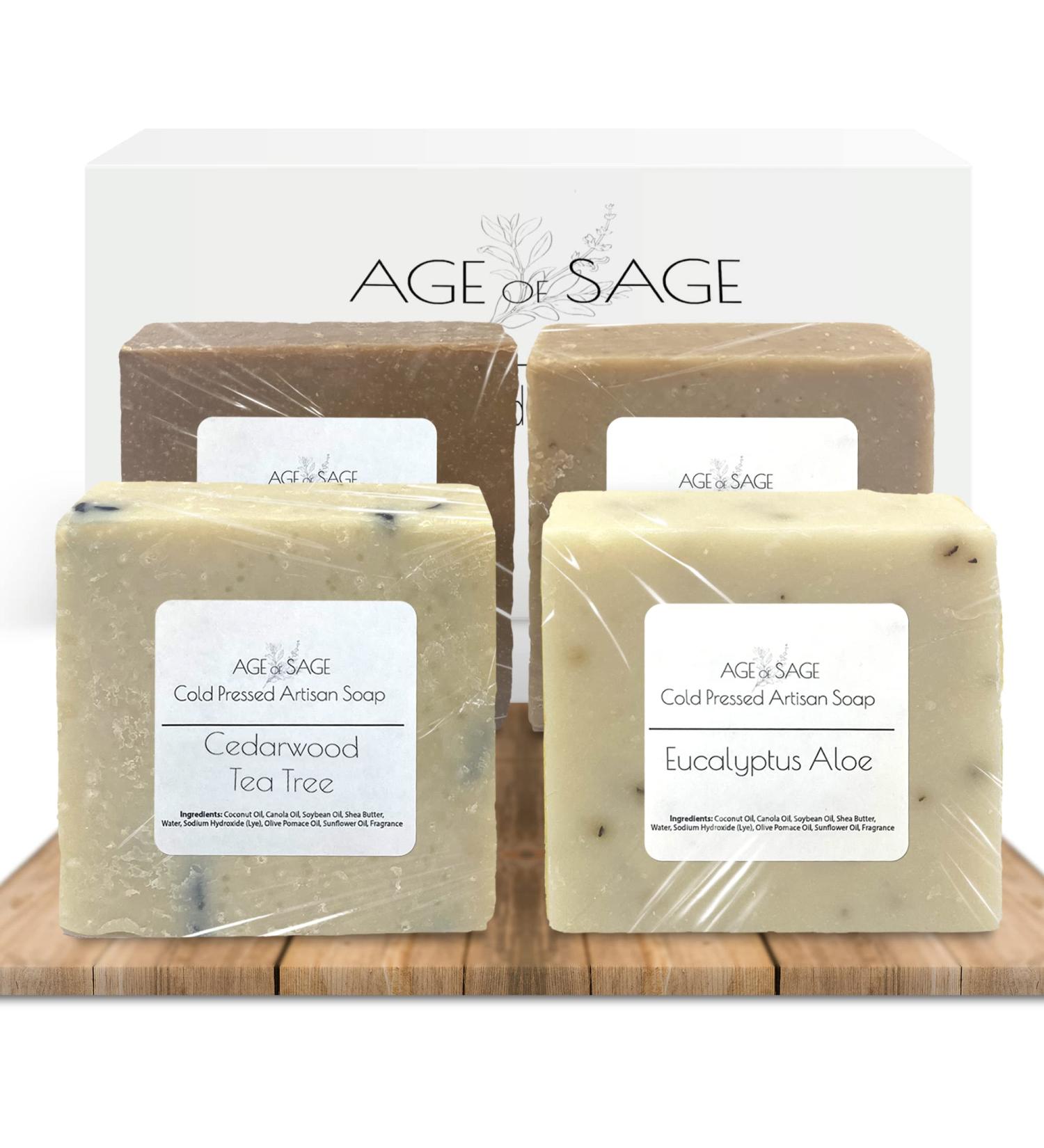 Age of Sage All Natural Men's Soap Bar Gift Set - Handmade Organic Exfoliating Soap Bars - Moisturizing Scented Bath Bars for Men (4 Pack) - Buy Online on GoSupps.com