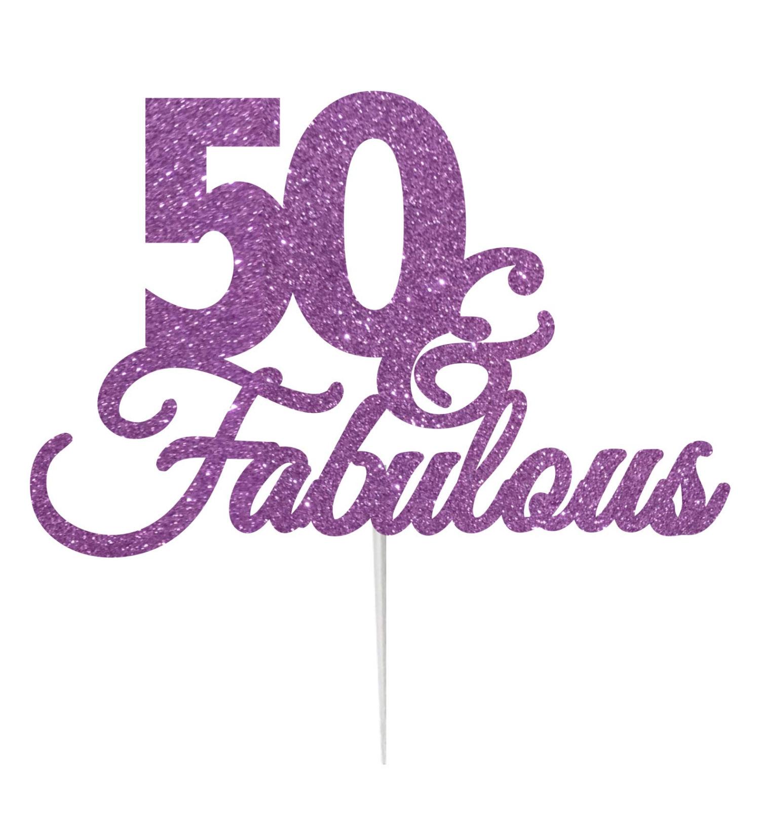 50 & Fabulous Birthday Cake Topper with Bold Swirly Design for 50th Birthday Celebration Made in UK - Light Purple - Buy Online on GoSupps.com
