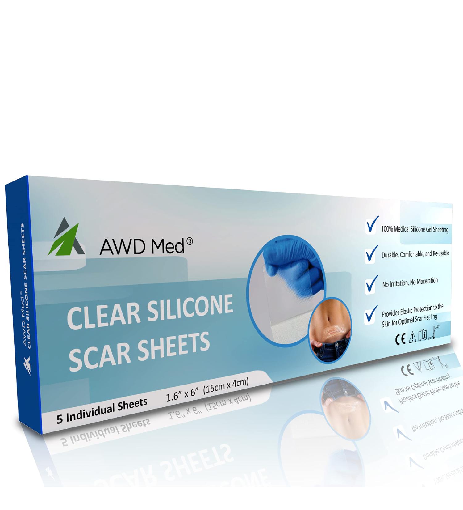 AWD Silicone Scar Sheets - Extra Thick 0.5mm for Surgical Scars, C-Section, Keloids - 5 Pcs 1.6 x 6 - Clear - Buy Online on GoSupps.com