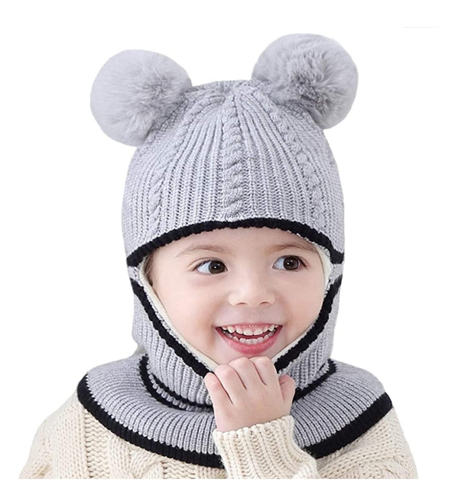 Crazy Bean Kids 3-in-1 Winter Windproof Hat and Scarf Set - Toddler Knitted Beanie - Grey - Buy Online on GoSupps.com