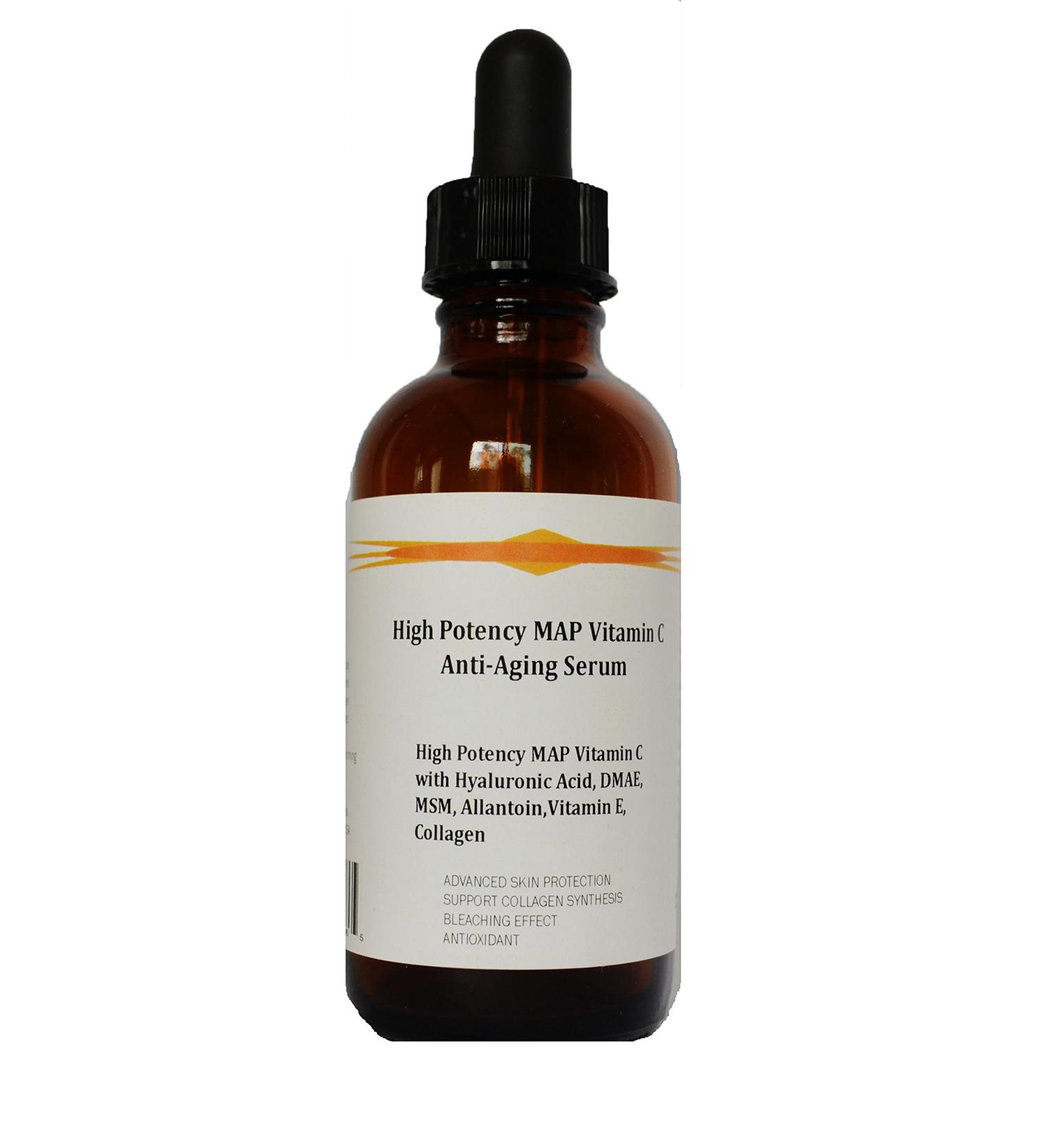 High Potency 15% MAP Vitamin C Serum with Pure Hyaluronic Acid DMAE MSM and Allantoin (2.3oz Pump Dispenser)