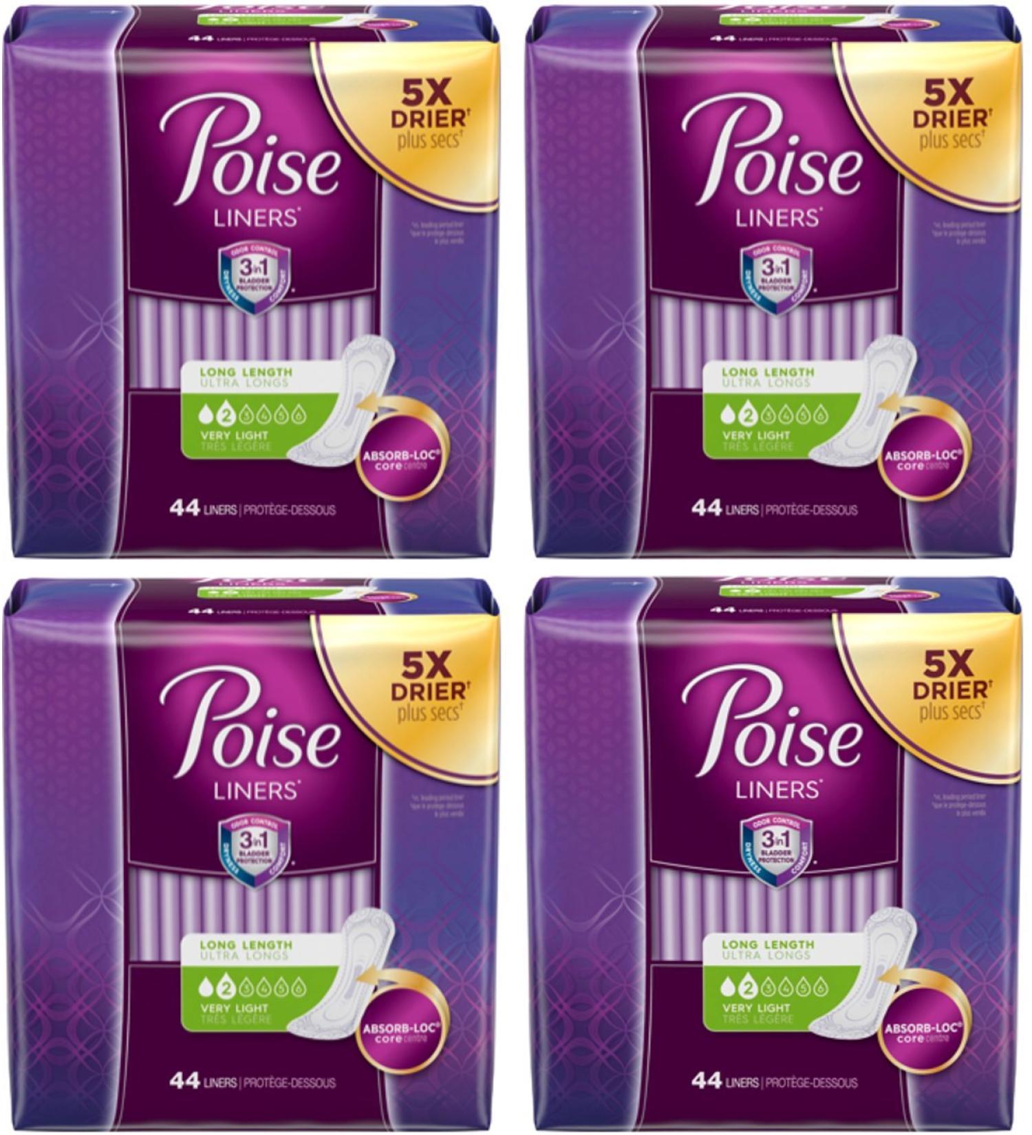 Poise Liners - Long Length, Very Light Absorbency - 176 Count (4 Packs) - Buy Online on GoSupps.com