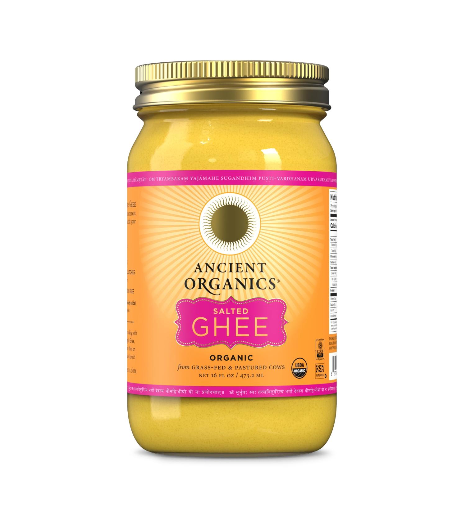 Buy Ancient Organics Salted Ghee - Organic Grass Fed Clarified Butter Gluten Free & Lactose Free 100% Certified Organic 16 Fl Oz - Buy Online on GoSupps.com