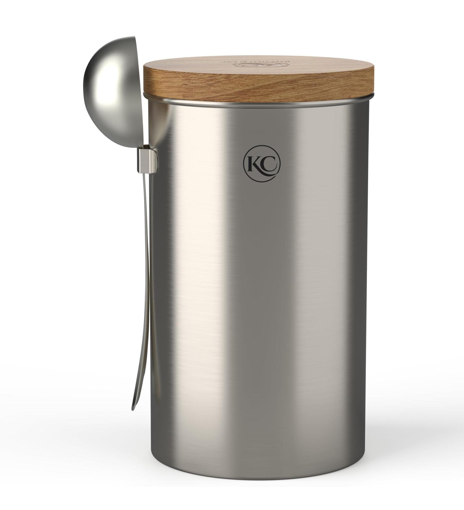 KC Kitchen & Co. Coffee Jar with Spoon for 250 g Coffee Beans (Silver) - Buy Online on GoSupps.com
