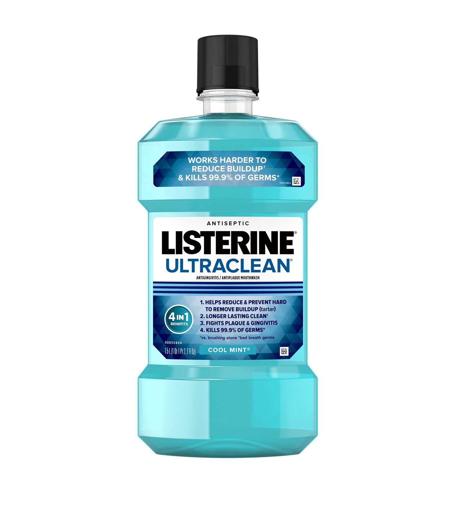 Listerine Ultraclean Oral Care Antiseptic Mouthwash with Everfresh Technology - 1.5 L Cool Mint - ADA-Accepted Tartar Control Oral Rinse for Bad Breath, Gingivitis, Plaque & Tartar - 50.72 Fl Oz - Buy Online on GoSupps.com