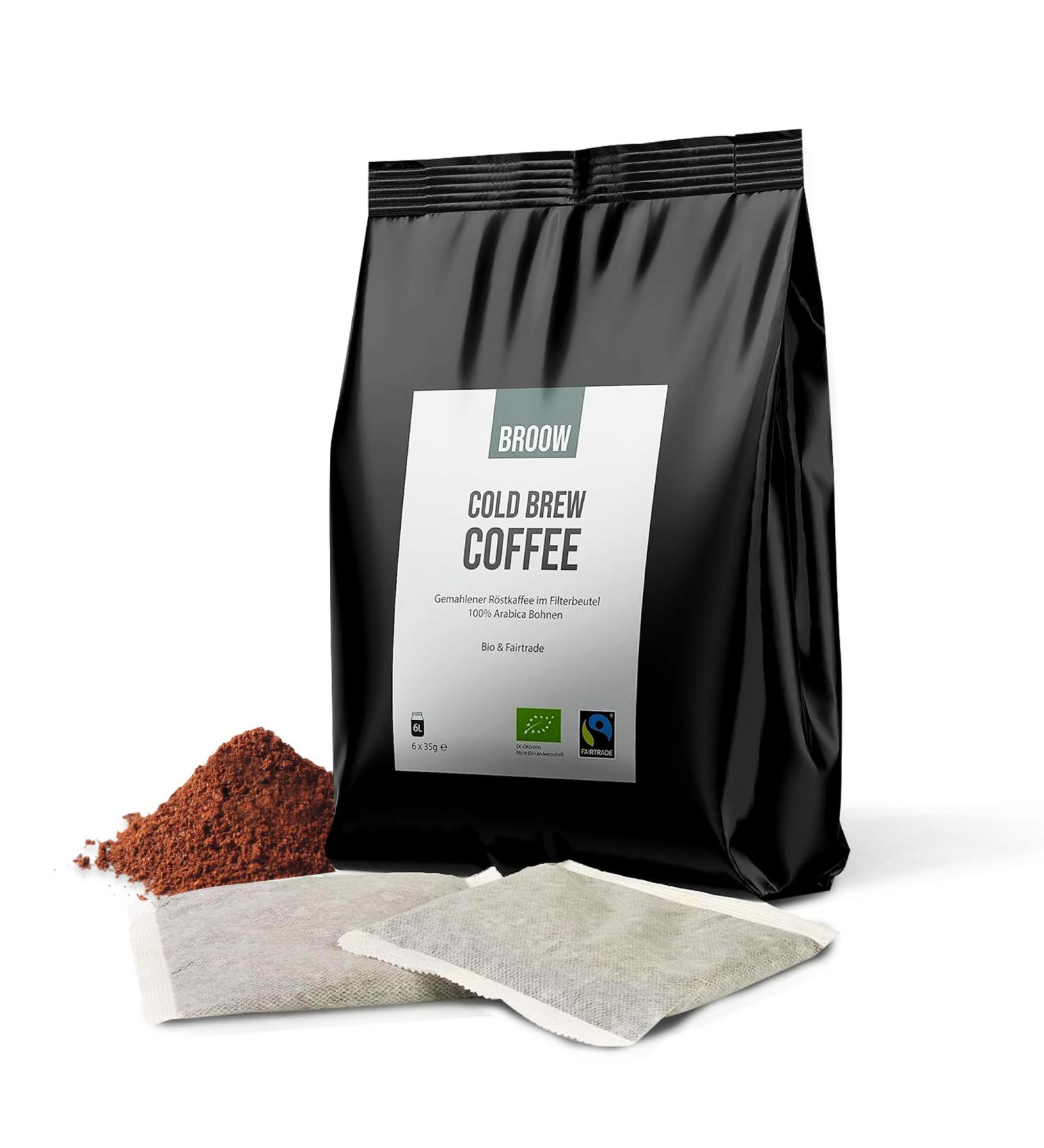 Broow Cold Brew Coffee - Bio & Fairtrade 100% Arabica - Ground Roasted Filter Bags - DE- KO-006 (6 Pack 35g) - International Shipping Available - Buy Online on GoSupps.com