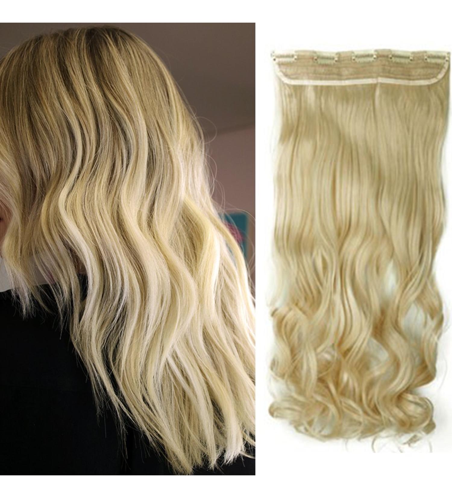 One Piece 3/4 Full Head Clip In Hair Extensions 29" Inch Curly 5 Clips Wavy Hairpieces Heat Resistant - Bleach Blonde(Weight:130g) - Buy Online on GoSupps.com
