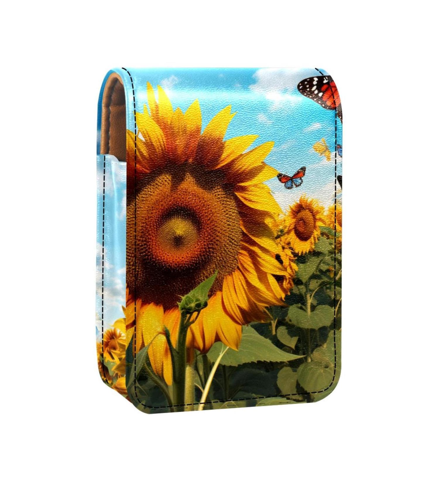 Travel Lipstick Organizer Case | Portable Makeup Bag with Mirror | Flower Butterflies Design | International Shipping Available - Buy Online on GoSupps.com