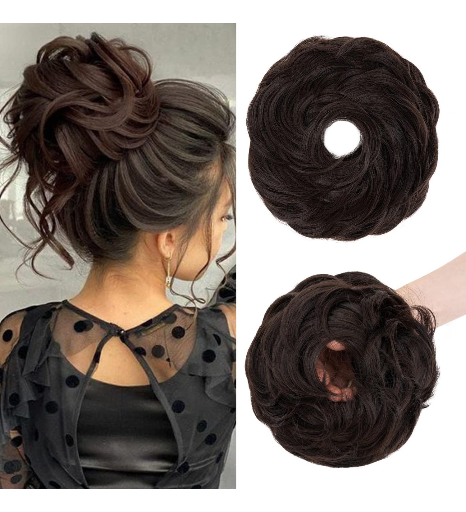 S-Noilite Dark Brown Curly Hair Scrunchie Bun for Women - Synthetic Chignon Ponytail Extension - Buy Online on GoSupps.com