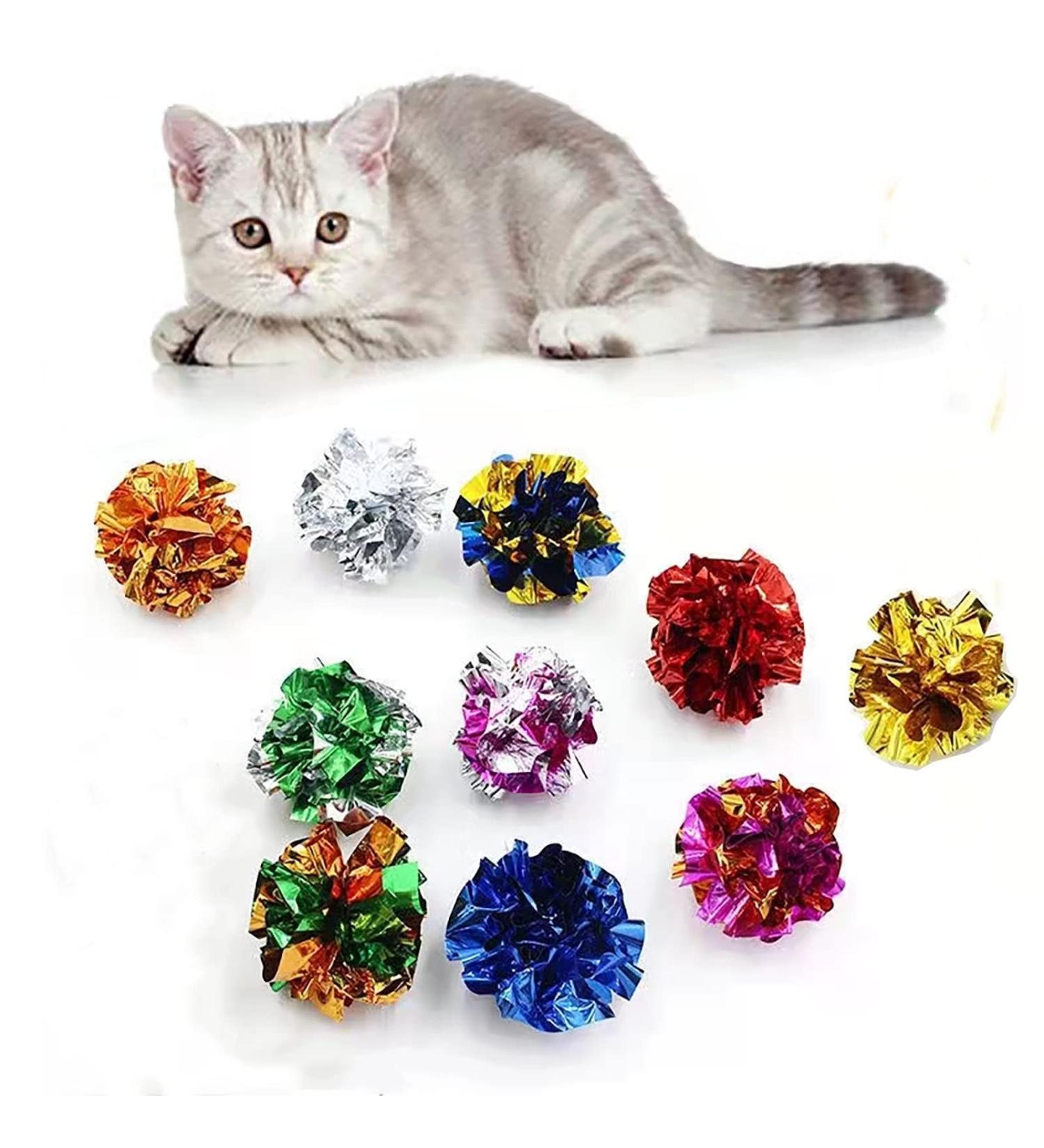 ANZONGYI 10 Pcs Mylar Crinkle Balls Colorful Crinkle Balls Cat Toys Rustle Sound Ball Cat Interactive Toys for Kittens and Grown-up Cats - Buy Online on GoSupps.com