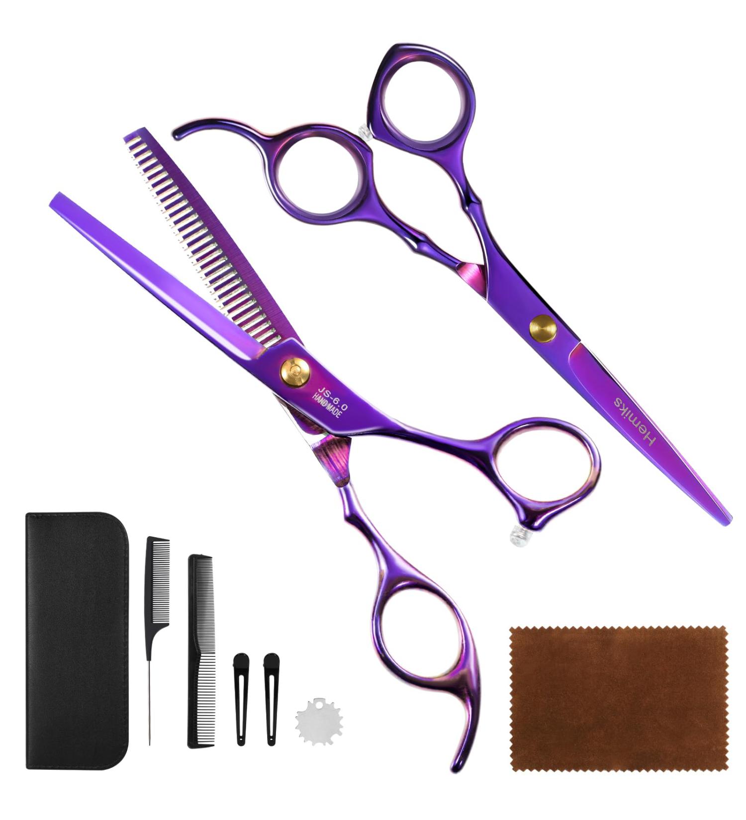 Professional Hairdresser Scissors Set - Effy 6.7 Stainless Steel Cutting Scissors with Comb & Clip for Home Salon - Purple - Buy Online on GoSupps.com