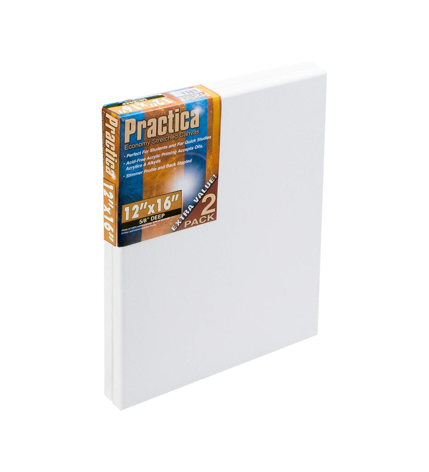 Practica Economy Stretched Cotton Canvas 12x16 - 2-Pack - Acid-Free Acrylic Primed for Acrylics, Pastels, Graphite & More - Buy Online on GoSupps.com