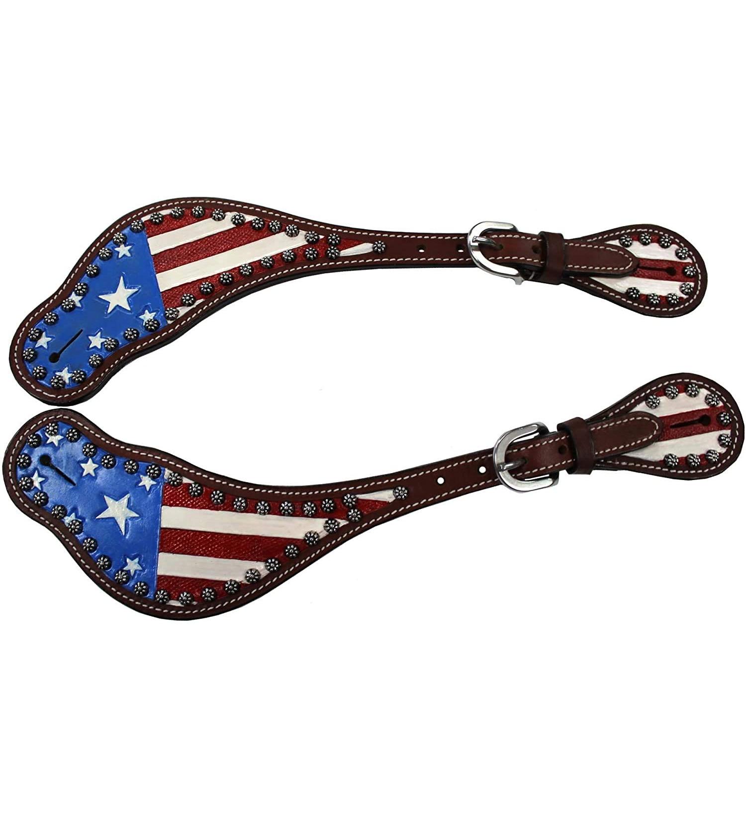 Tahoe Tack Patriotic American Flag Leather Western Spur Straps - Ladies