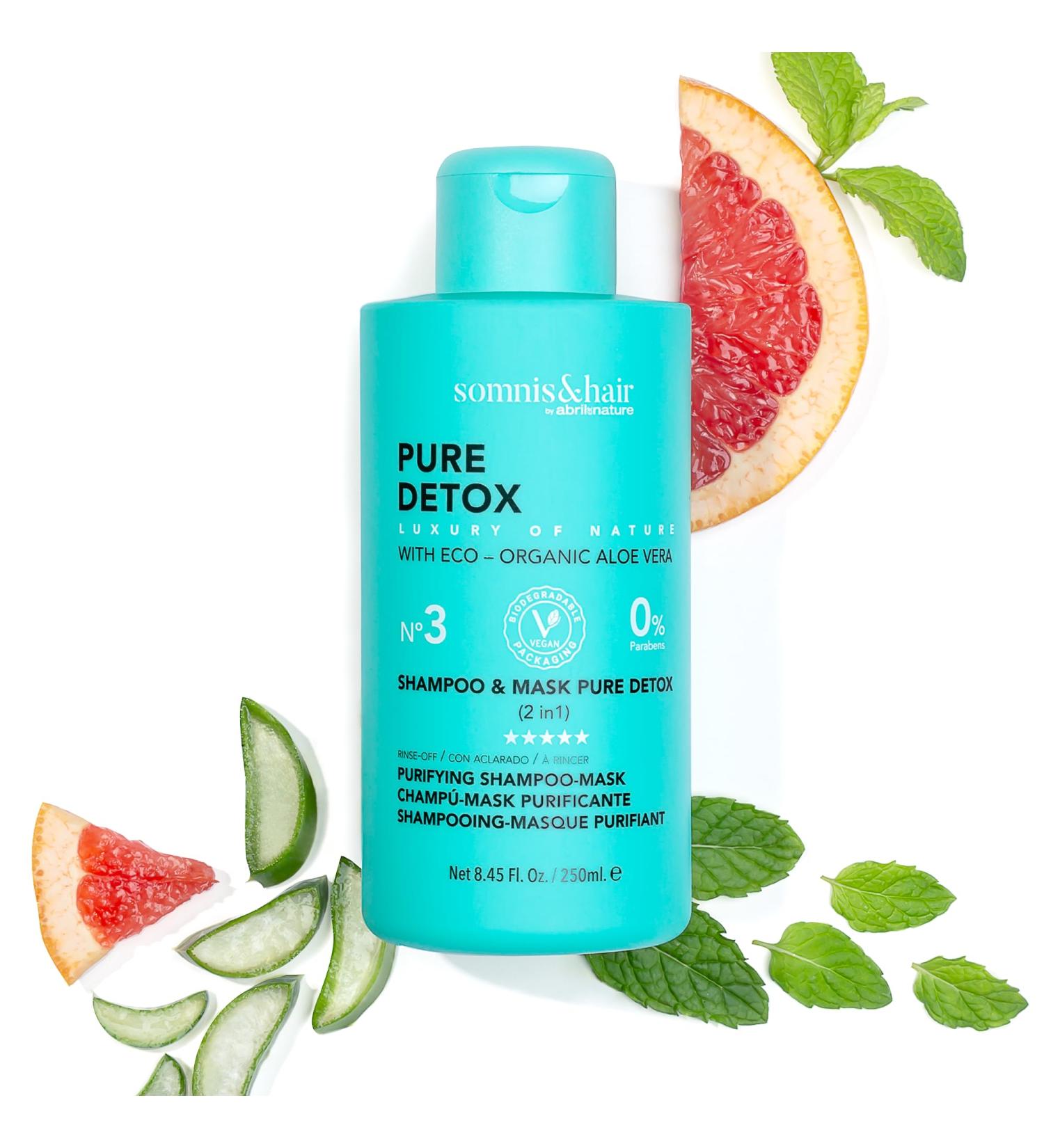 somnis&hair - Shampooing et Masque 2 en 1 Purifiant Detox - Contr le de Gras et Pellicules - Oxyg ne et Rafra chit le Cuir Chevelu - Sans Parab nes - V gane - 250 ml