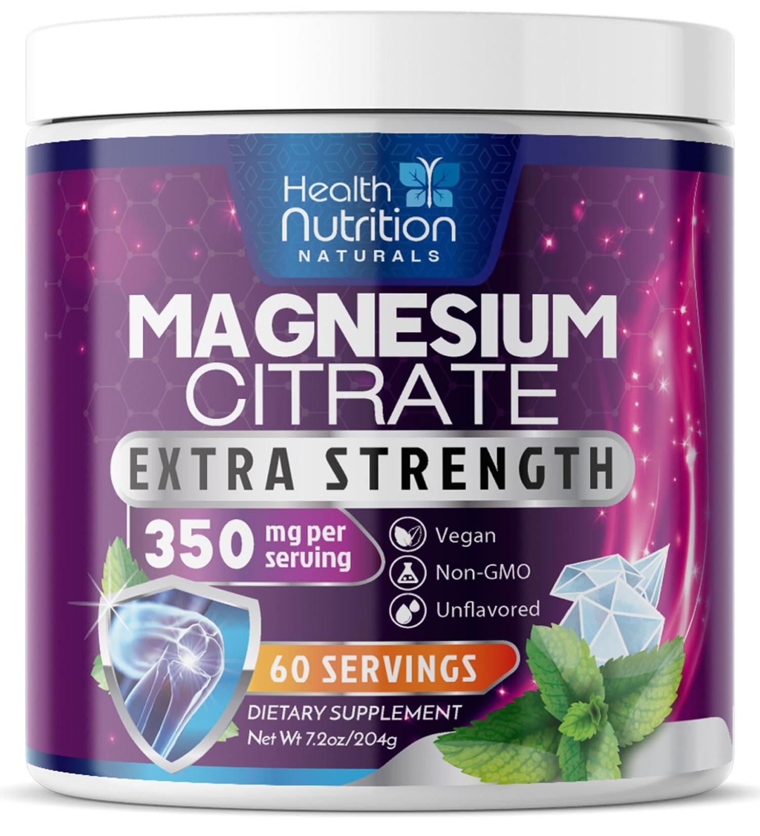 Magnesium Powder Supplement - Magnesium Citrate Powder Drink Mix Unflavored - Mag Citrate & Aquamin Supplements for Bone Heart & Muscle Support Sugar Free Gluten Free Vegan - 60 Servings - Buy Online on GoSupps.com