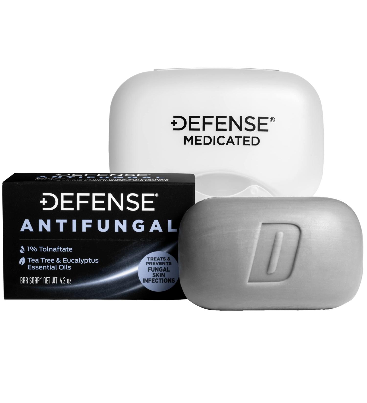 Defense Antifungal Medicated Bar Soap - Intensive Treatment for Athlete's Foot, Ringworm & Jock Itch - 4.2 oz Bar with Snap-Tight Case - Buy Online on GoSupps.com