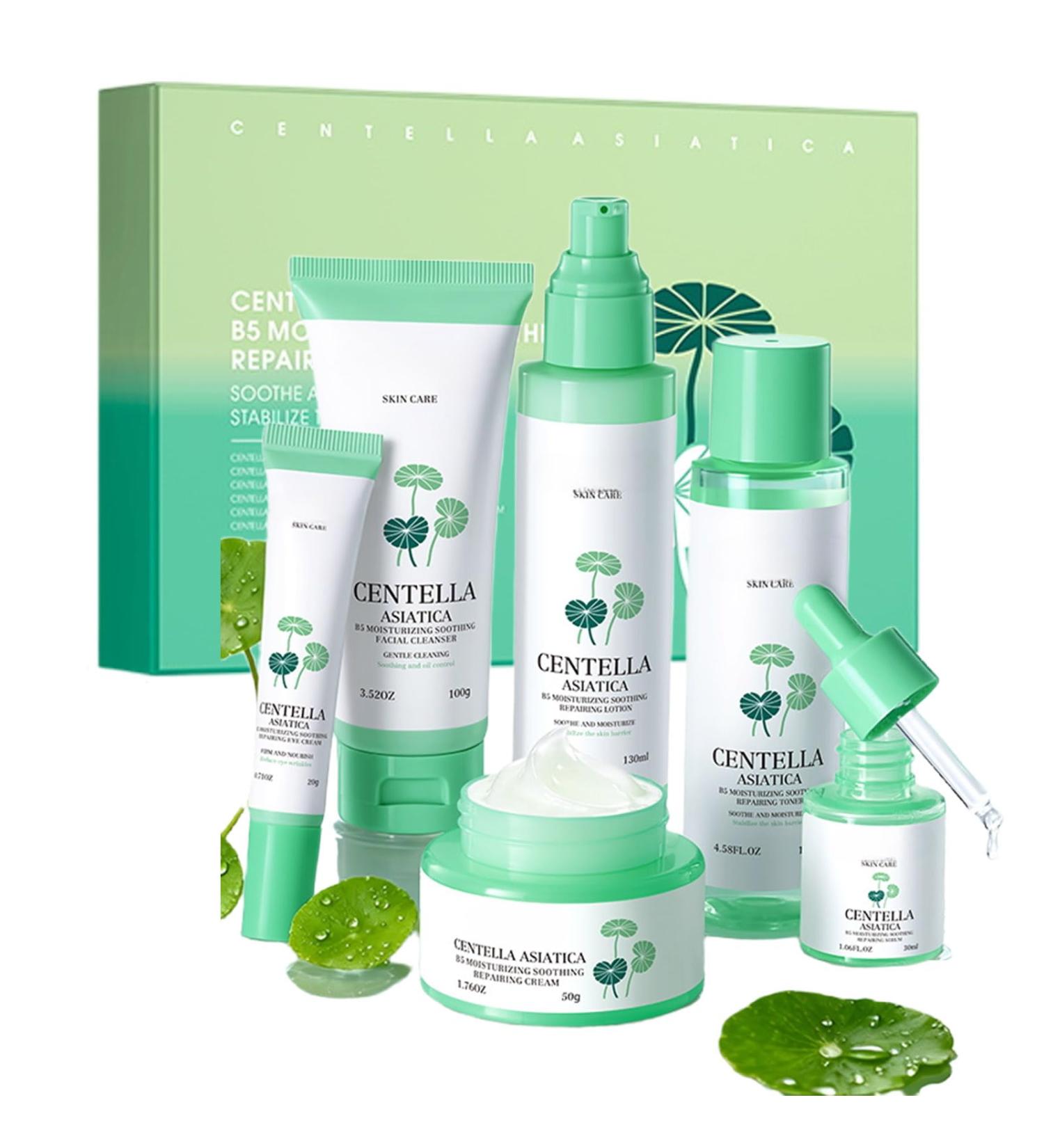 Centella Kit with Toner Facial Serum Ampoule Lotion Soothing Cream Facial Cleanser Eye Cream Skin Care Set Basic Skincare Kits Gift Sets for Women and Girls - Buy Online on GoSupps.com