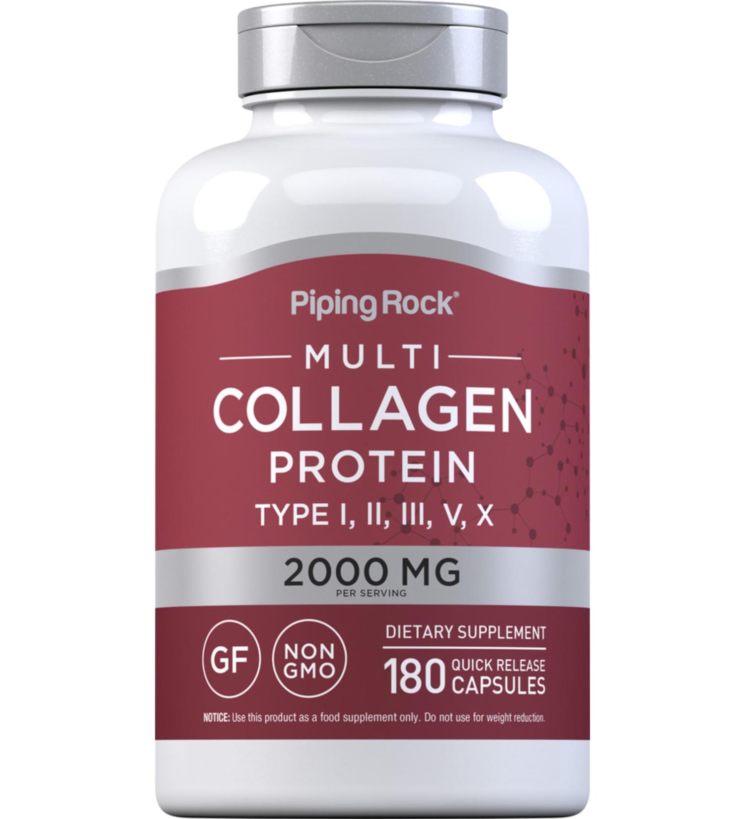 Piping Rock Multi Collagen Protein Capsules | 180 Count | 2000mg | Types I II III V X | Complex Blend | Non-GMO Gluten Free - Buy Online on GoSupps.com