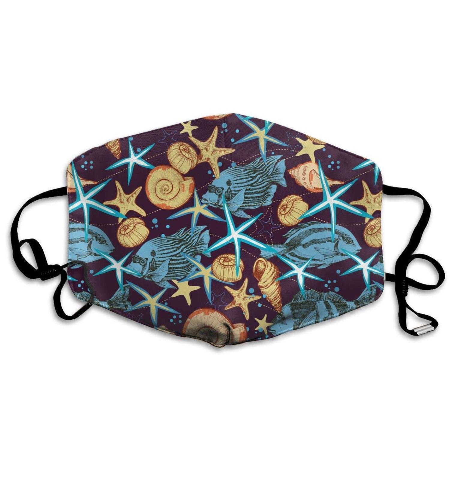 Sea Shell Starfish Washable Reusable Mask Cotton Anti Dust Half Face Mouth Mask For Kids Teens Men Women With Adjustable Ear Loops - Buy Online on GoSupps.com