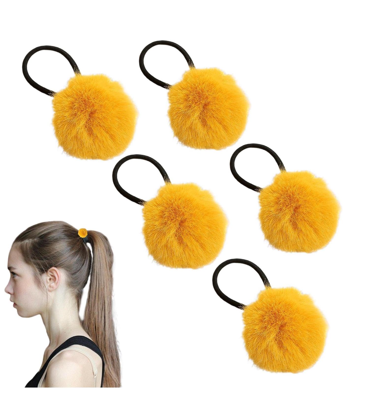scyca Hair Bobbles Ponytail Holder with Ball - Colourful Pompom Hair Bobbles for Women | Fashionable Hair Ties for Women and Girls Versatile Ponytail Holder for Dating Parties Turmeric - Buy Online on GoSupps.com