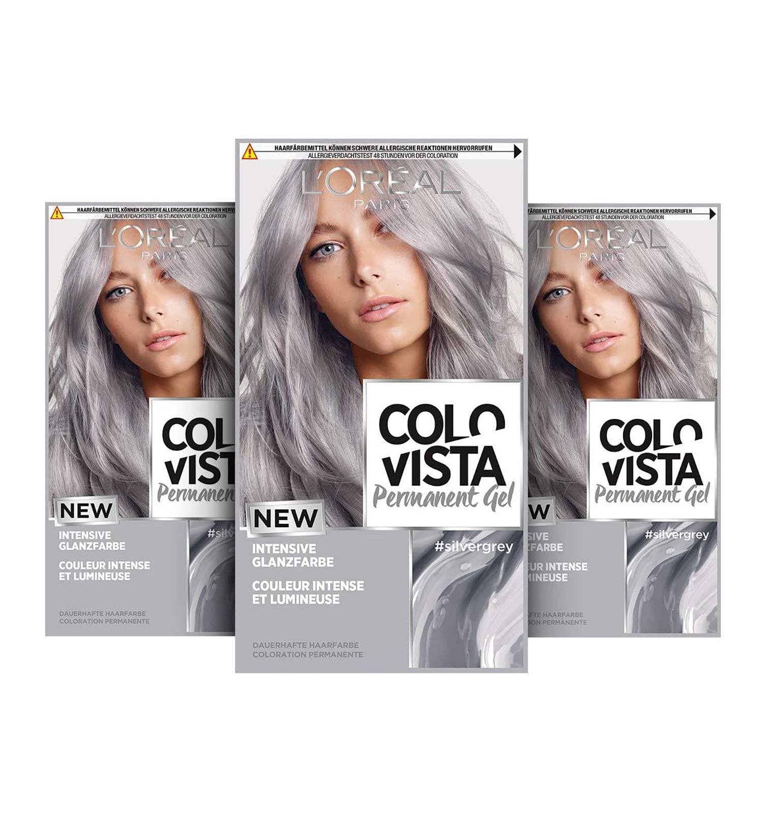 L'Or al Paris 3 Pack Permanent Hair Color Gel Intense Shine Coloration and Colovista Permanent Gel Silver Grey Treatment Mask - Buy Online on GoSupps.com