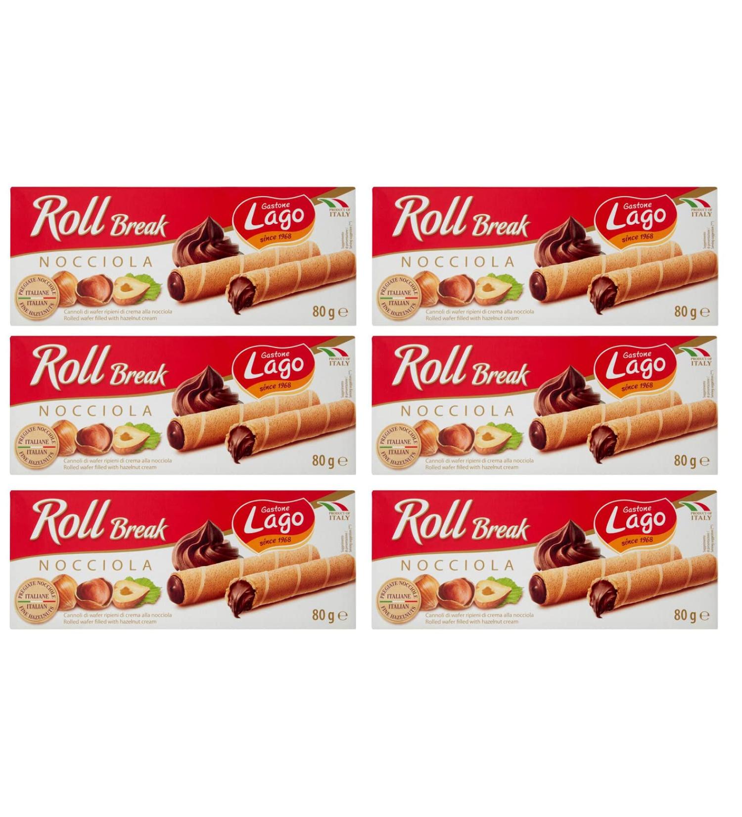  Italian Gourmet E.R. Gastone Lago Roll Break Nocciola Set of 6 waffle pads filled with hazelnut cream 80 g - Buy Online on GoSupps.com