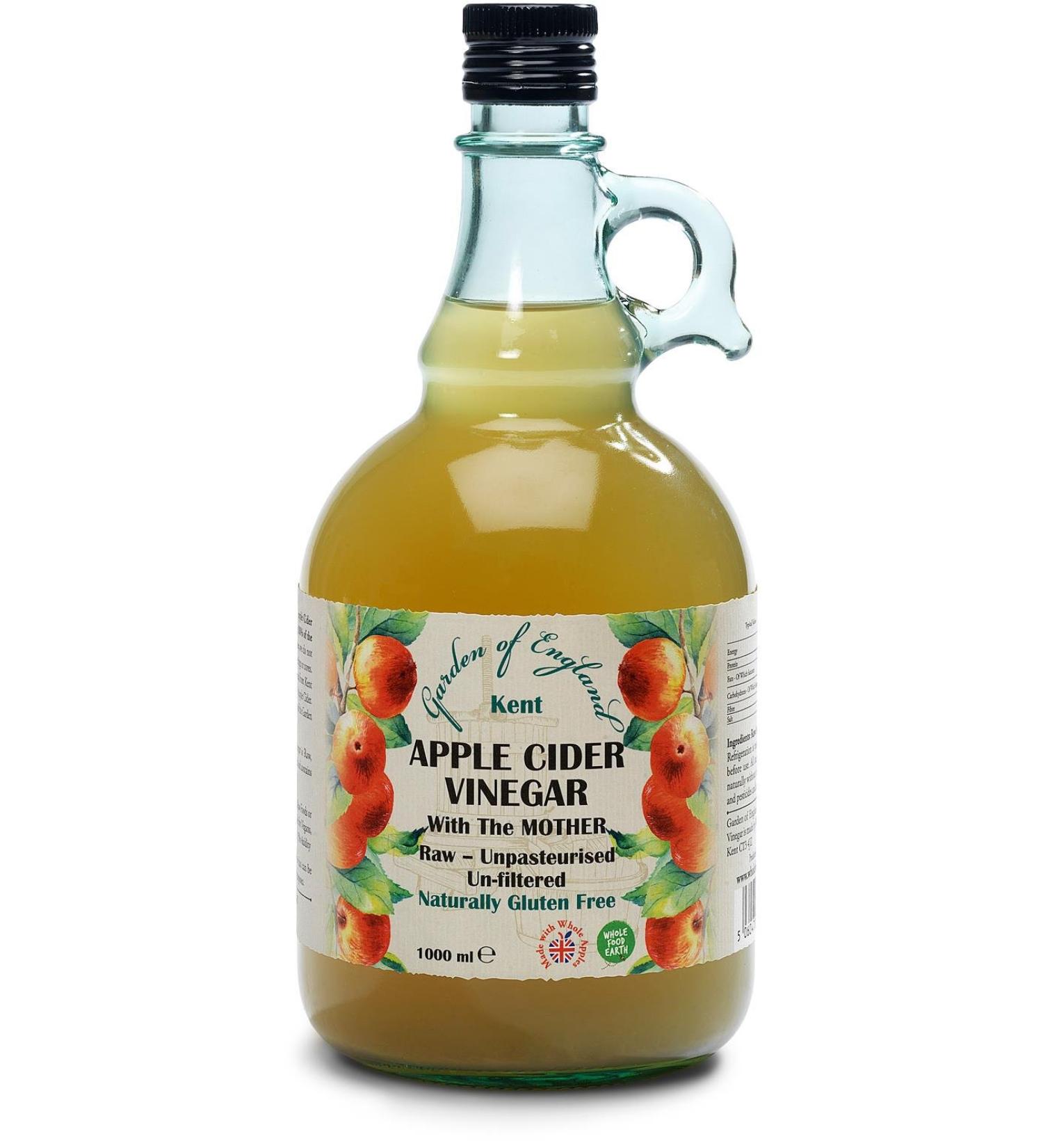 Kent Apple Cider Vinegar 1 x 1L - with "Mother" - Raw - Unpasturised - Unfiltered - GMO Free Apple Cider Vinegar 1L