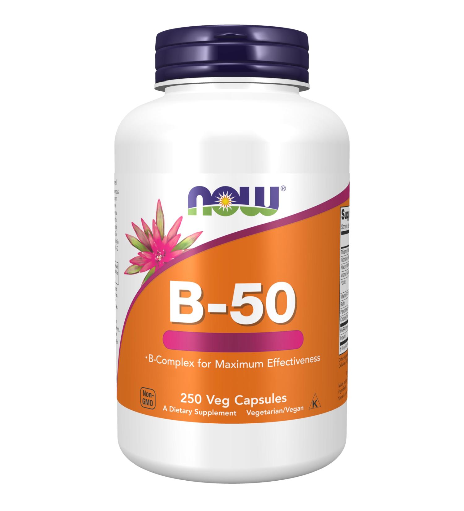 Now Foods B-50 Vitamin B Complex - High-Dose PABA | 250 Vegan Capsules | Gluten-Free Soy-Free Non-GMO - Buy Online on GoSupps.com