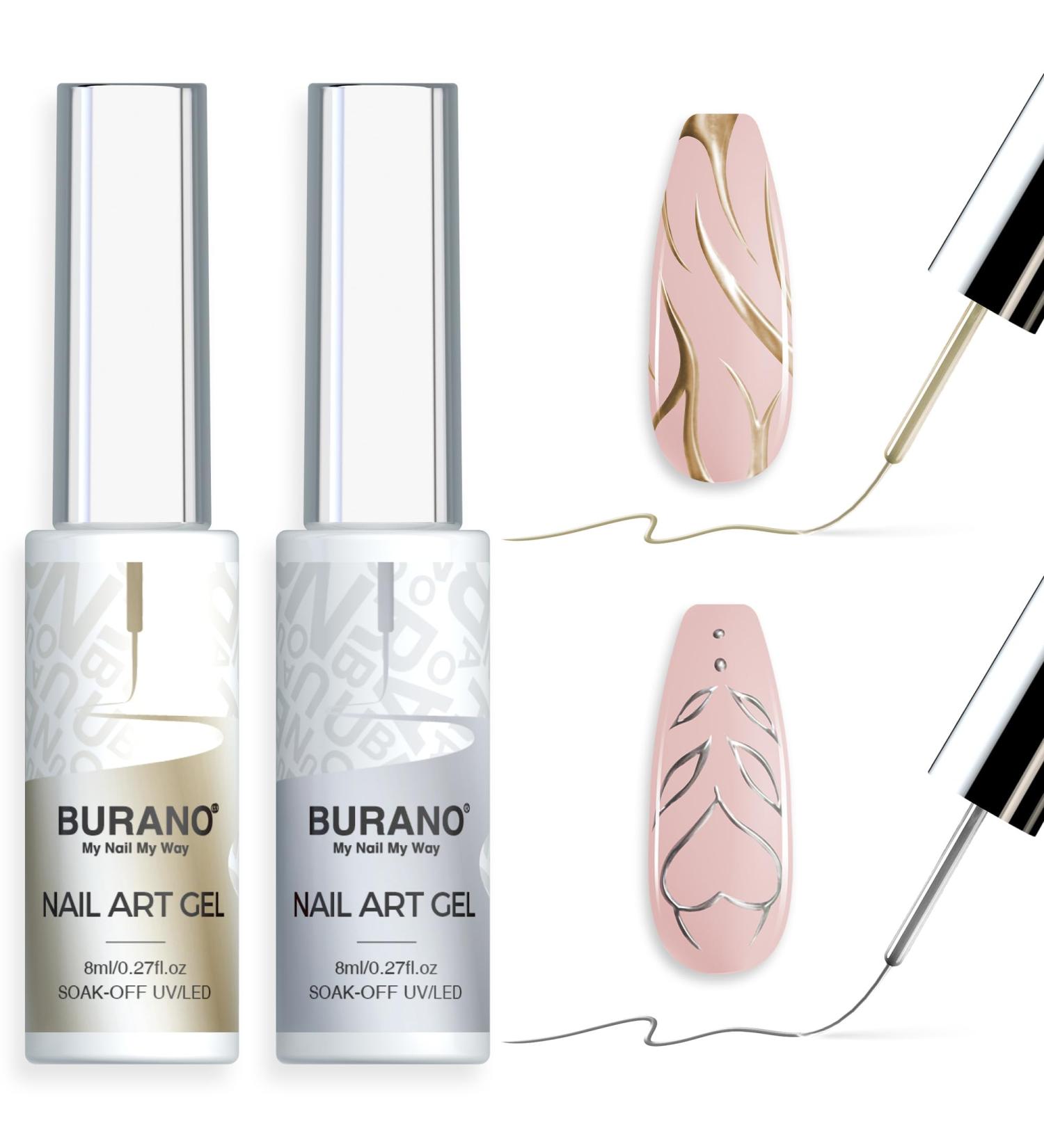 BURANO Silver Gold Metallic Gel Nail Polish Liner Nail Art Polish 3D Painted Mirror Chrome Painted Gel Nail Design Polish 2 Bottle 8ml Chrome Gel Nail Polish Curing Required - Buy Online on GoSupps.com