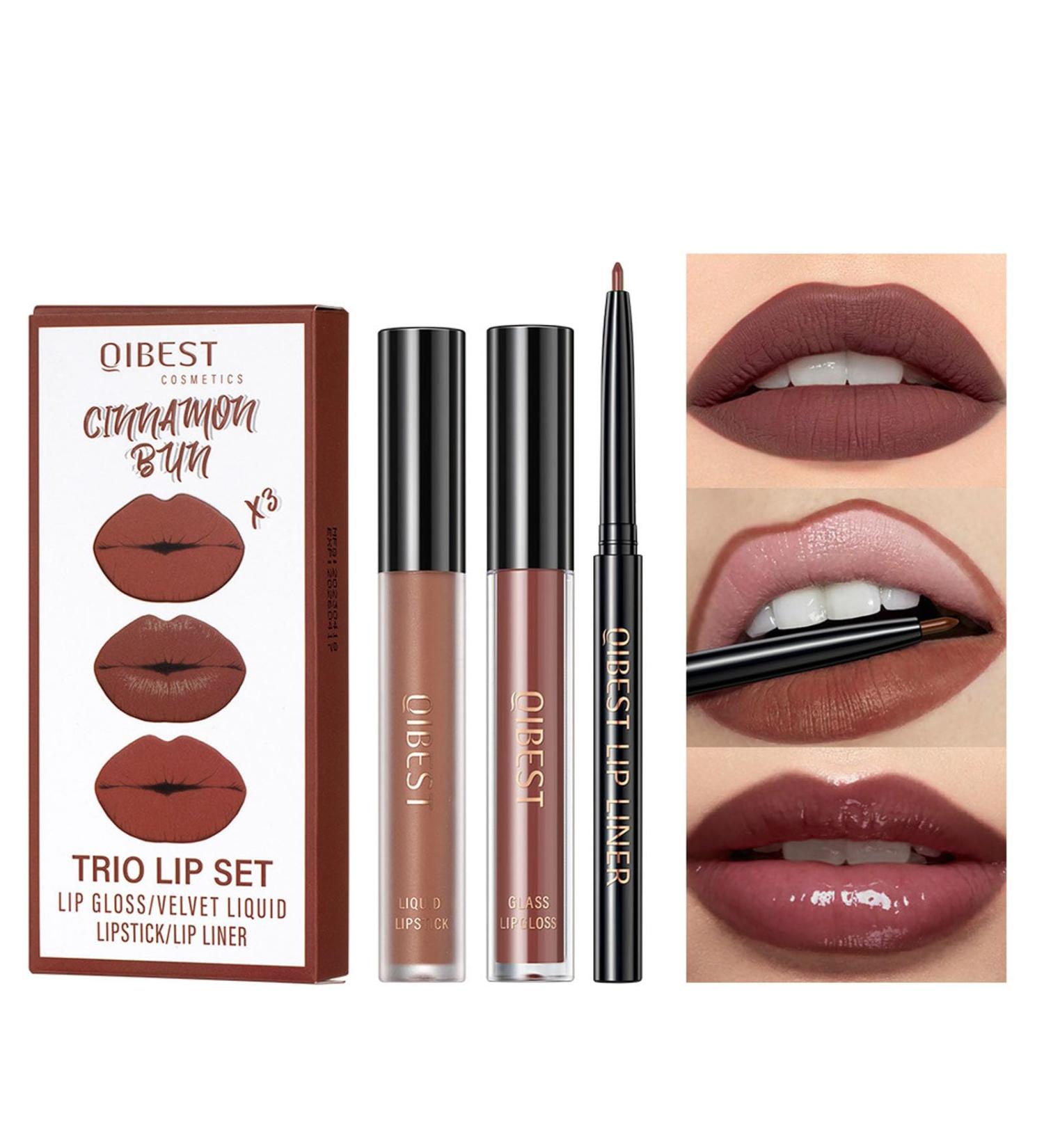 3 in 1 Brown Liquid Lipstick for Women Lip Liner and Lipstick Long Lasting Waterproof Velvet Smooth Moisturizer Lip Gloss Non-Stick Matte Lipstick - Buy Online on GoSupps.com