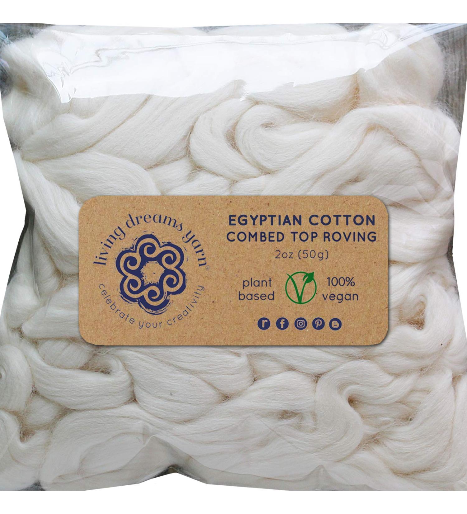 Egyptian Cotton Fiber for Spinning, Blending, Dyeing - Soft White Vegan Combed Top Roving - Buy Online on GoSupps.com