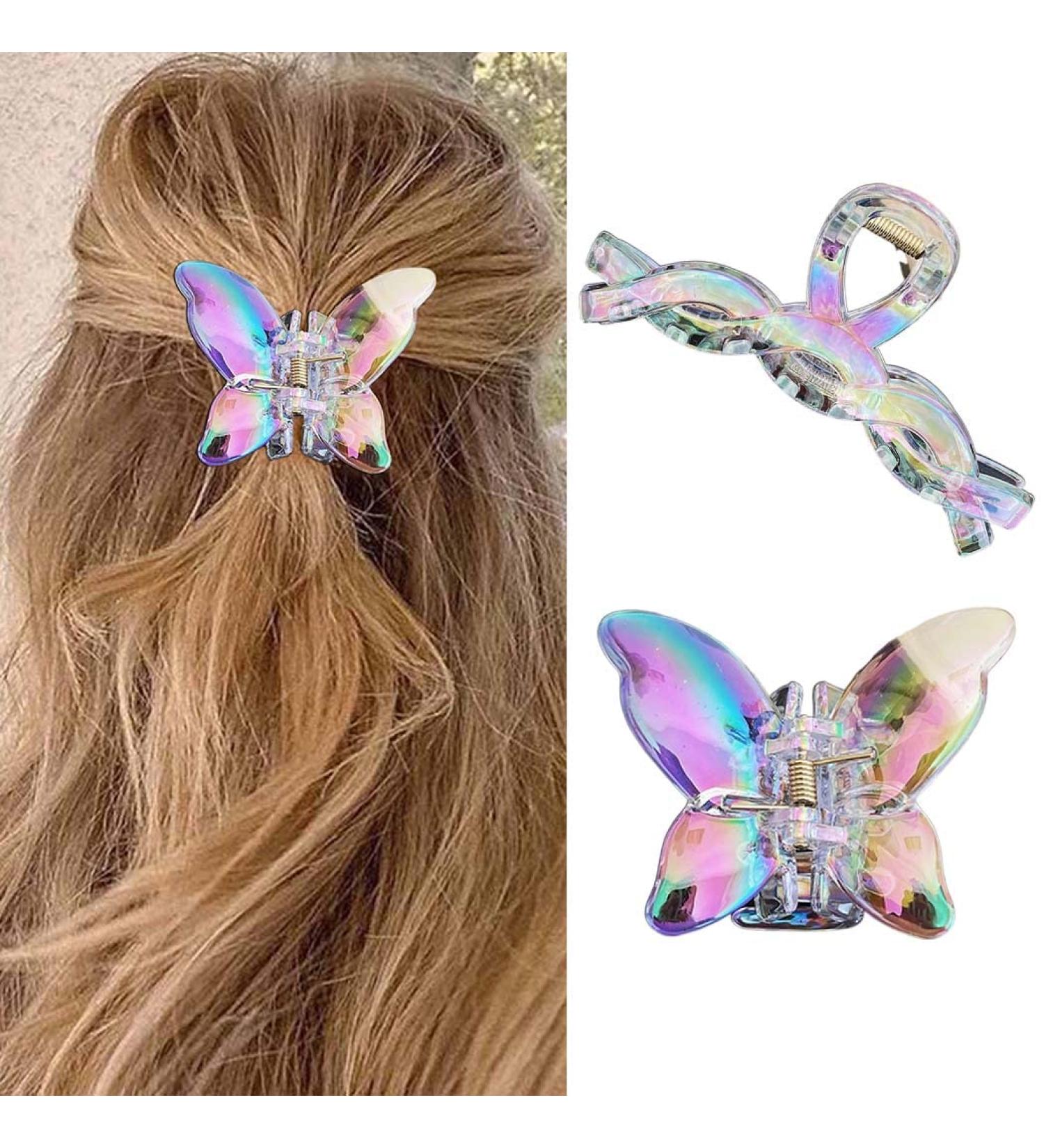 Sparkly Acrylic Butterfly Hair Claw Clips for Women - Pack of 2 | Non-slip Hair Accessories for Thick Hair - Buy Online on GoSupps.com
