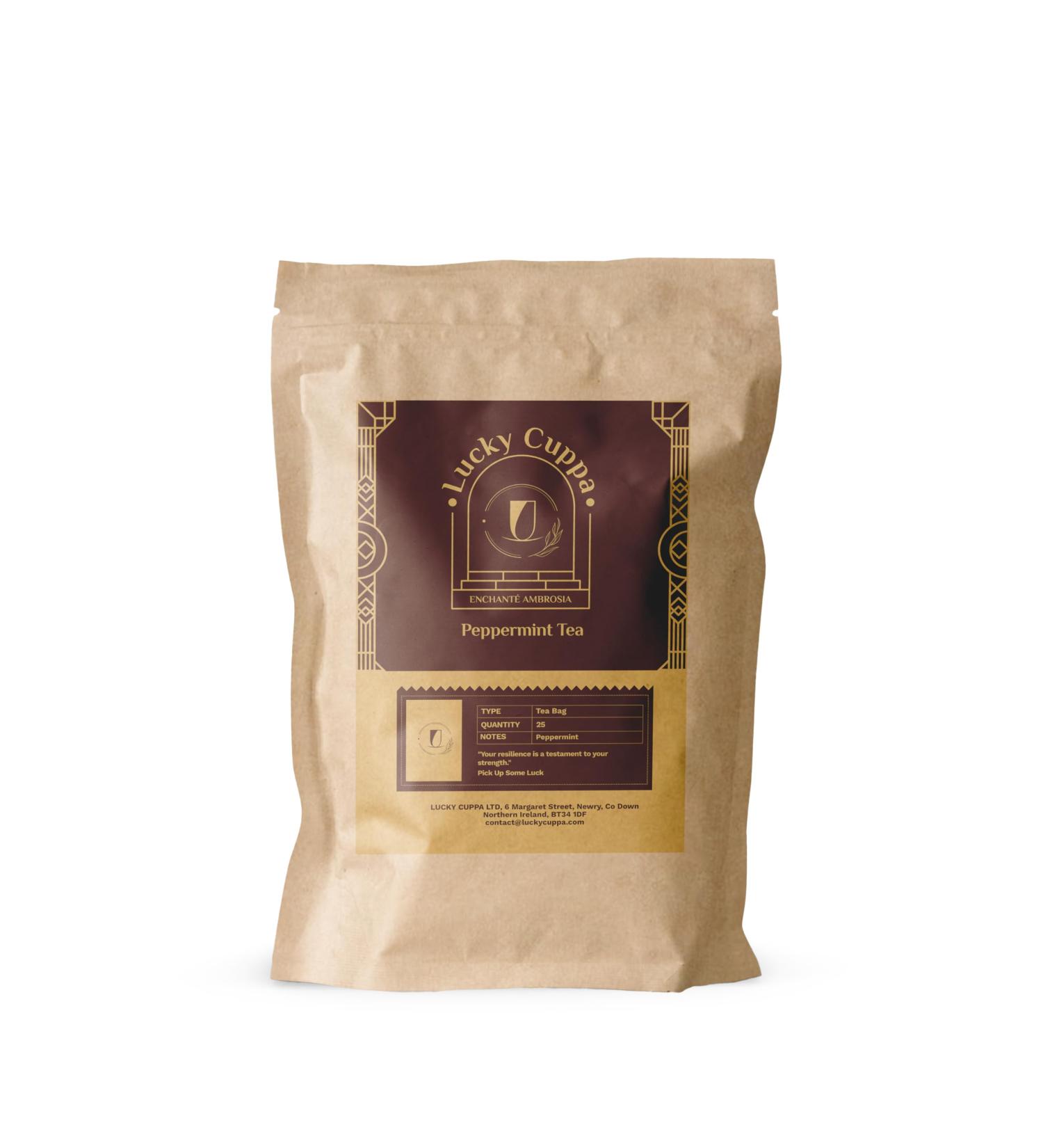 Lucky Cuppa Peppermint Tea - Decaf Loose Leaf Tea - Ideal Tea Gifts for Men - Individually Wrapped Peppermint Tea Bags - 25 Tea Bags