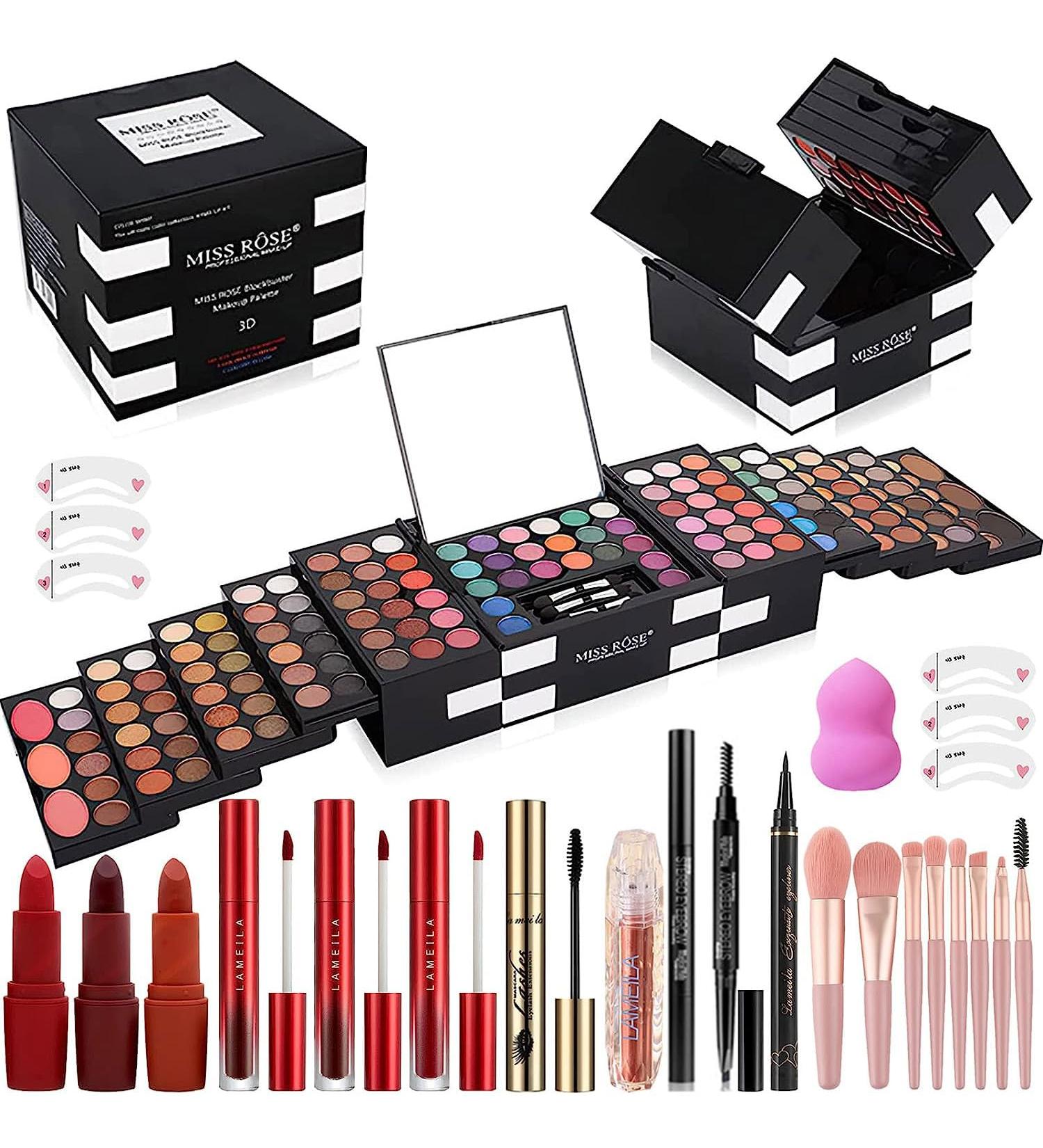 MISS ROSE M 148 Colors Makeup Palette | Professional All-in-One Makeup Kit for Women & Beginners - Eyeshadow Lipstick Eyeliner Concealer Brush Set (045 Set-Black - Buy Online on GoSupps.com