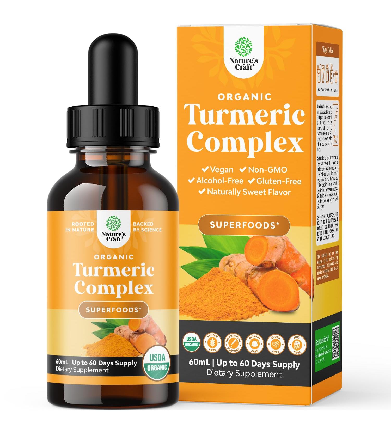 Organic Turmeric Liquid Drops for Adults - Turmeric Curcumin with Black Pepper Cinnamon & Ginger Extract Liquid for Joint Pain Mobility & Inflamation - Curcumin Drops for Immune Support - 60ml (2oz) 60ml (Pack of 1) - Buy Online on GoSupps.com