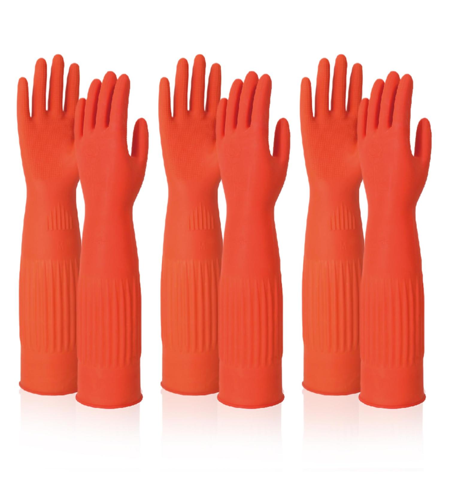 Washing Up Gloves 3 Pair 15in Elbow Length Non-Slip Latex Cleaning Gloves Skin-Friendly Elastic Protective Gloves for Cleaning Home Kitchen Bathroom Car (Fashion) - Buy Online on GoSupps.com