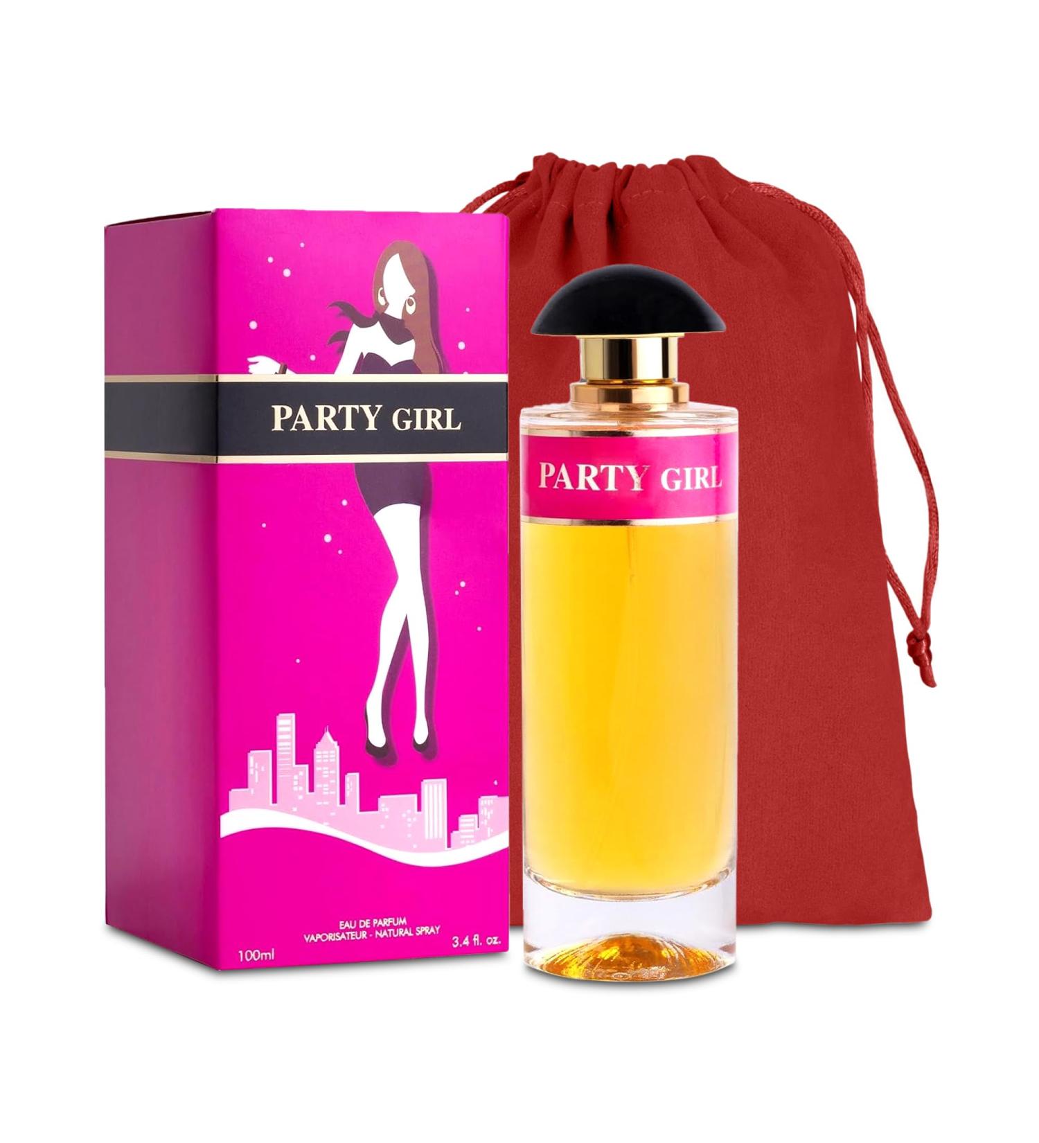 Party Girl Eau de Parfum Spray Perfume Fragrance For Women-Daywear Casual Daily Cologne Set with Suede Pouch- 3.4 Fl Oz Bottle Beauty Gift for Birthday Anniversary