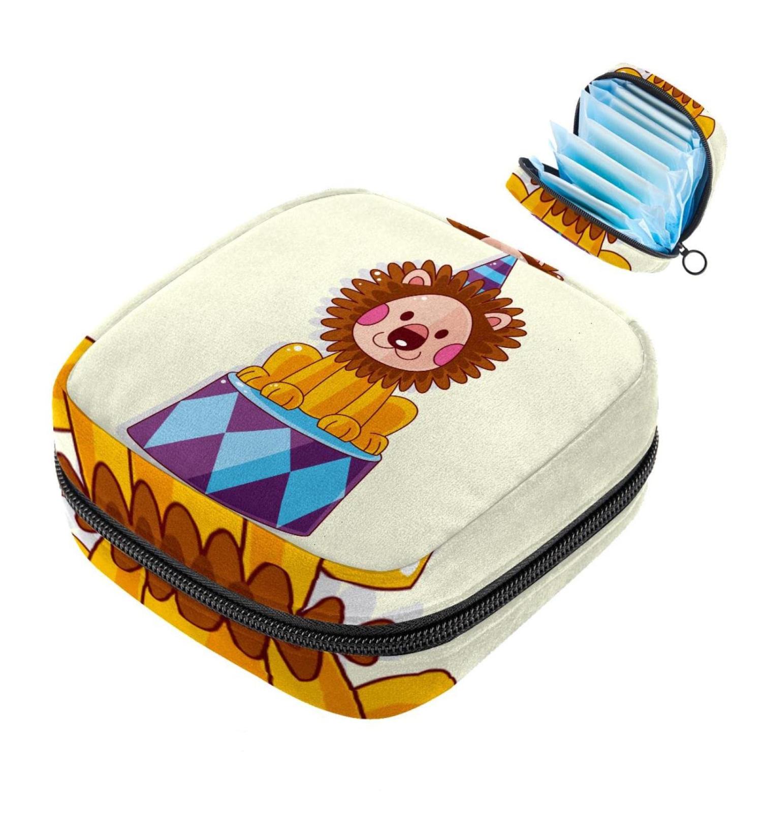 Menstruation Pad Bag with Zipper | Cartoon Lion Design | Women's Tampon & Napkin Storage Bag - Buy Online on GoSupps.com