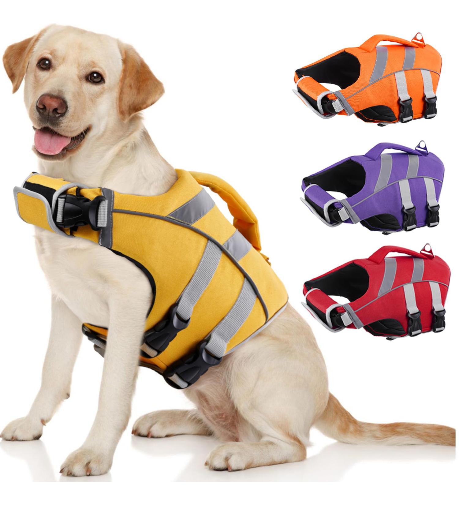 Kuoser Dog Life Jacket - Durable & High Buoyancy Floating Vest for Small Medium & Large Dogs - Safety Swimming Vest in Yellow XL - Buy Online on GoSupps.com