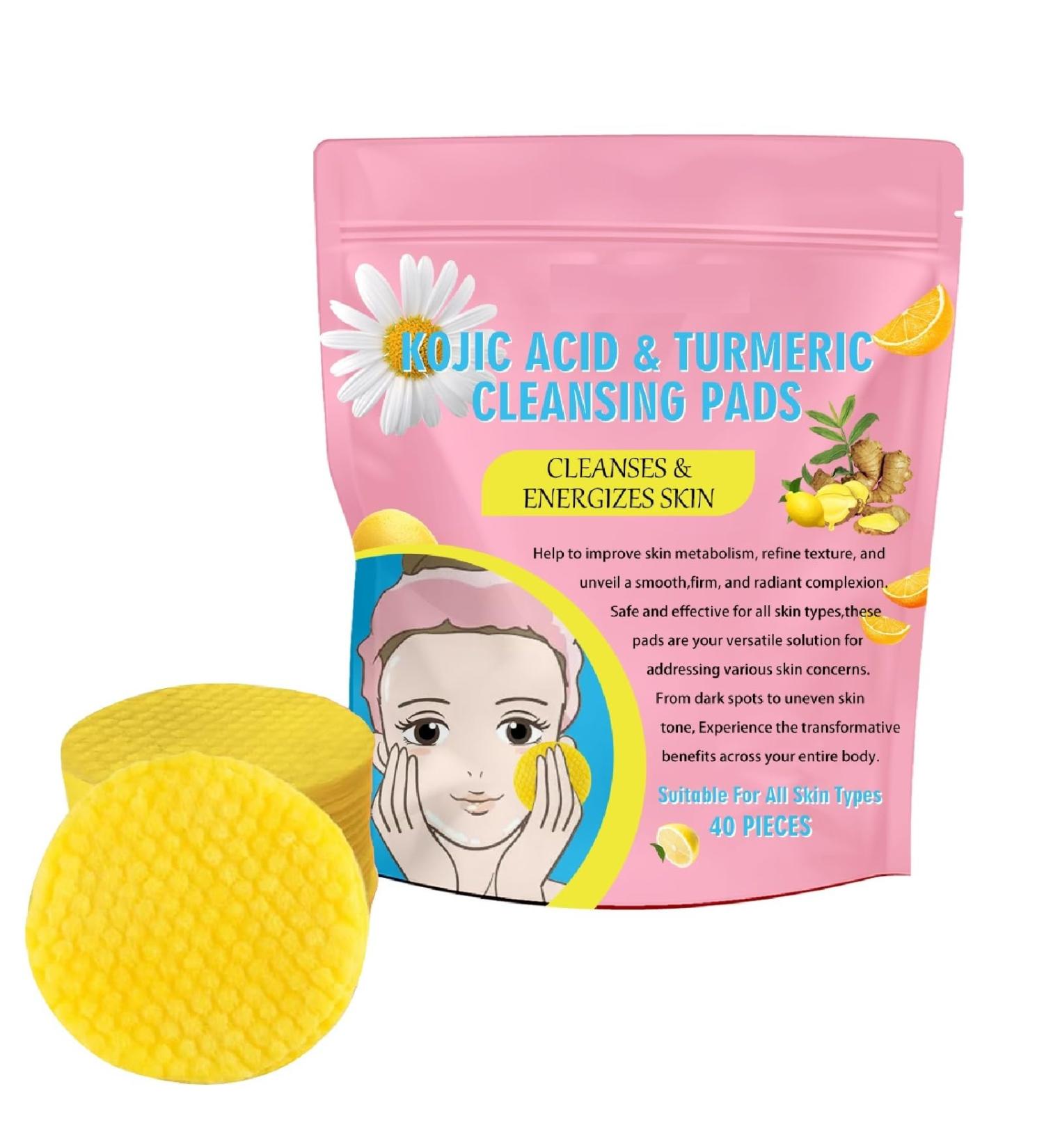 Turmeric Kojic Acid Cleansing Pads | Exfoliating Facial Sponges - 40 Count for Bright & Clear Skin - Buy Online on GoSupps.com