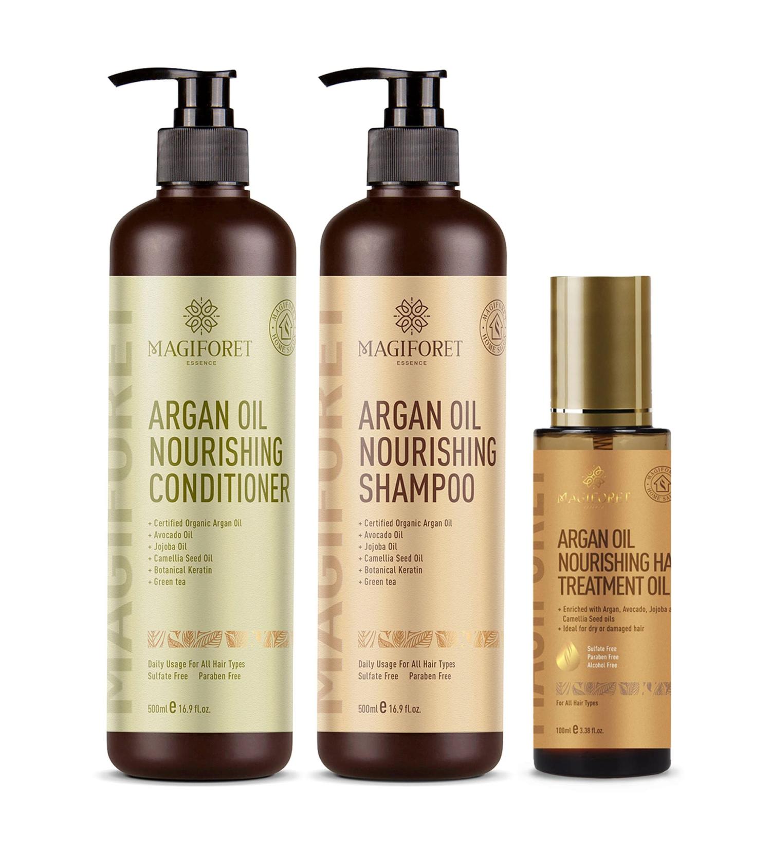 Kit soins quotidiens nourrissants huile d argan MagiForet shampooing 500ml + apr s-shampooing 500ml +s rum 100ml sans sulfate ni paraben doux & lisse doux pour les cheveux cr pus fris s color s - Buy Online on GoSupps.com