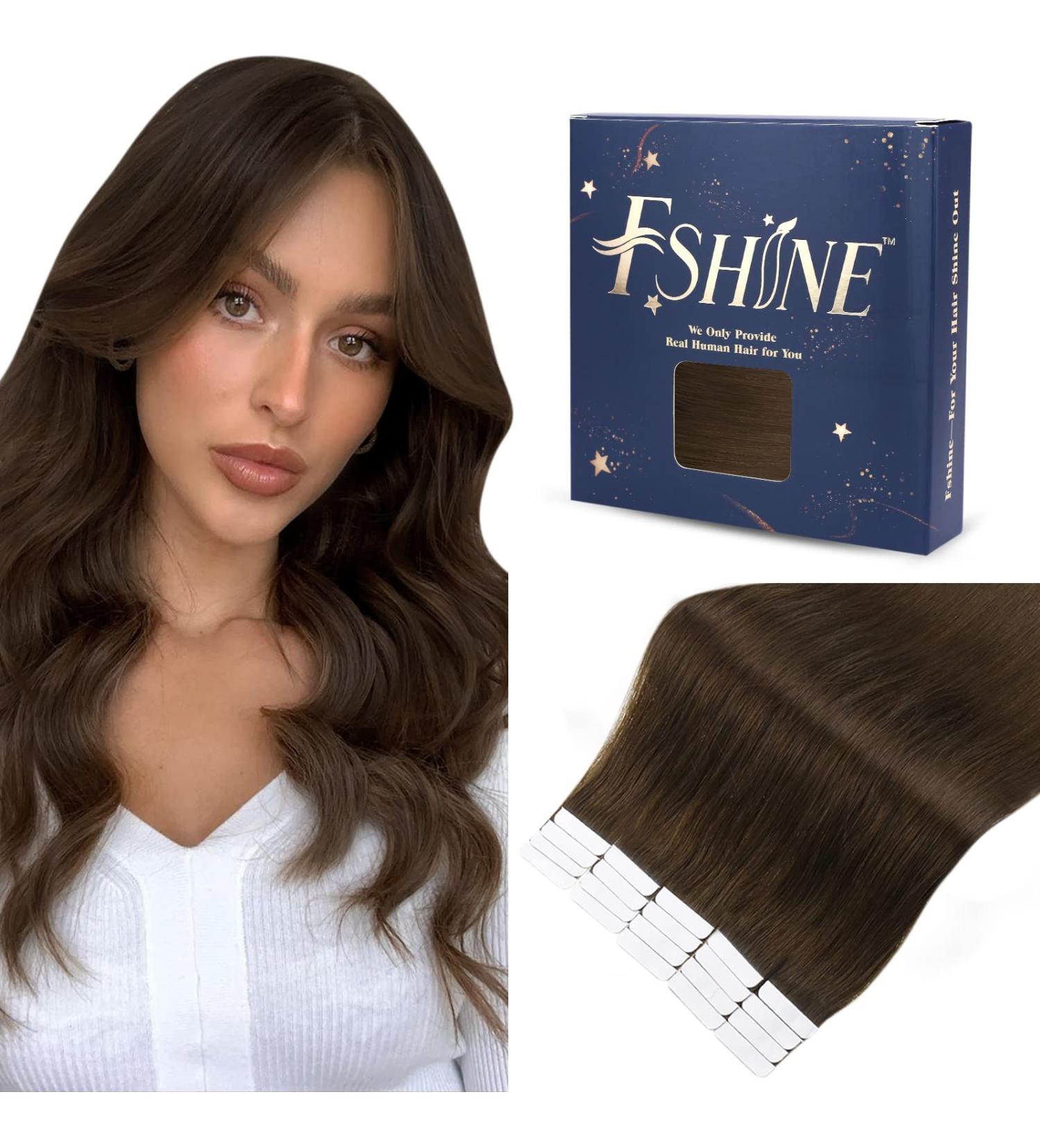 FSHINE Dark Brown Real Hair Extensions Tape - 50cm 50g 20 Pieces Remy Invisible Adhesive #4 Straight Hair Extensions - Buy Online on GoSupps.com