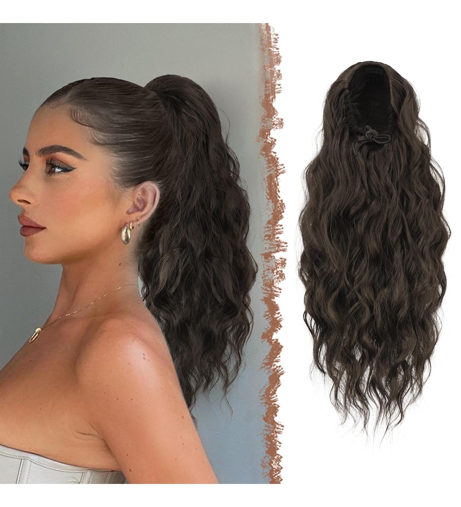 Shop Feshfen 45cm Ponytail Hair Extensions - Wavy Clip-In Braid for Women | Black Brown Synthetic Hair - Buy Online on GoSupps.com