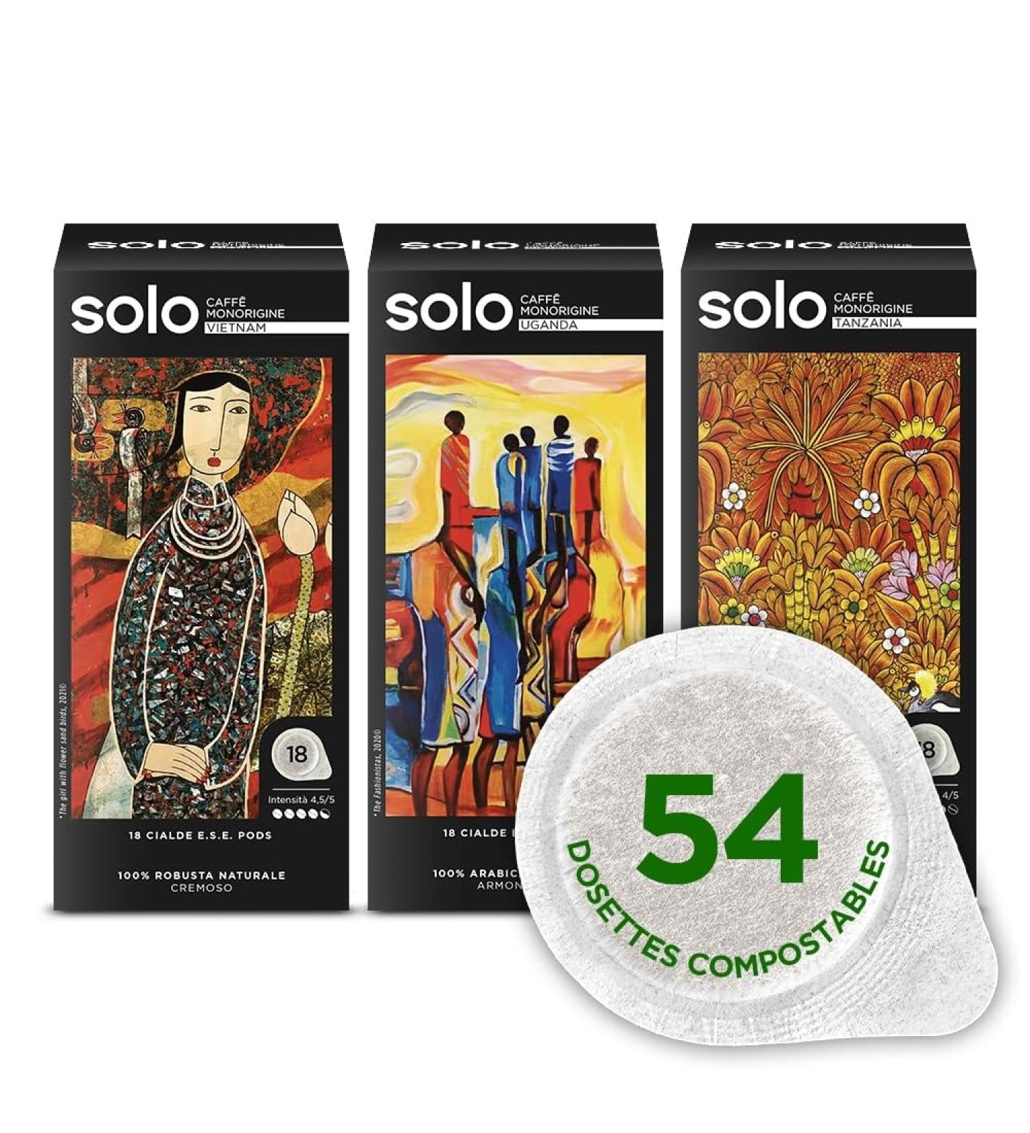 SOLO - Caff Monorigine Coffee Tasting Pack 44mm ESE Pods Compostable Single-dose 3 Boxes of 18 Pieces 54 Pods in Total - Buy Online on GoSupps.com