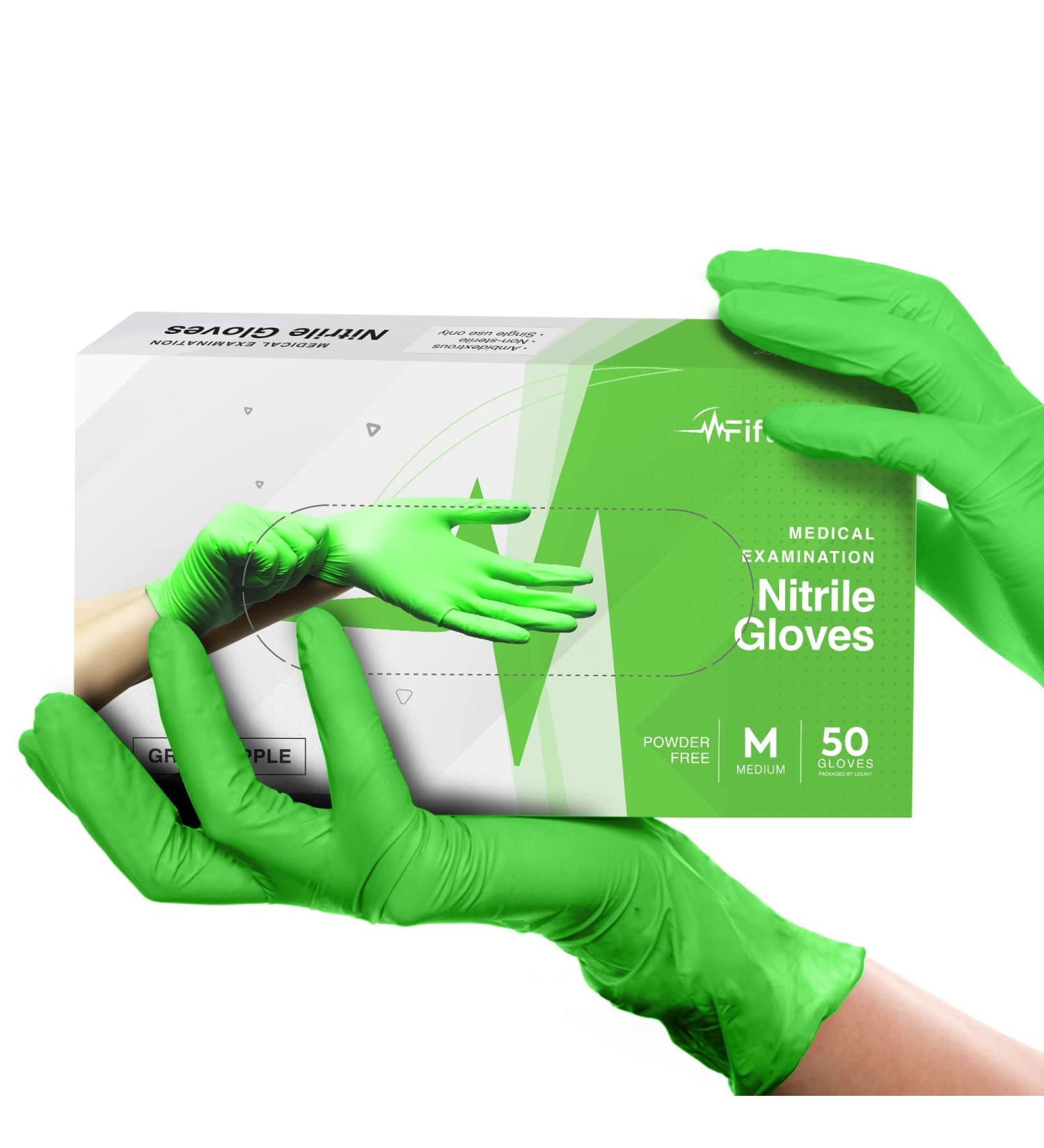 Green Nitrile Disposable Gloves - 50 Count Medium - 3 Mil - Powder & Latex Free - Surgical Grade Exam Gloves - Food Safe - Buy Online on GoSupps.com
