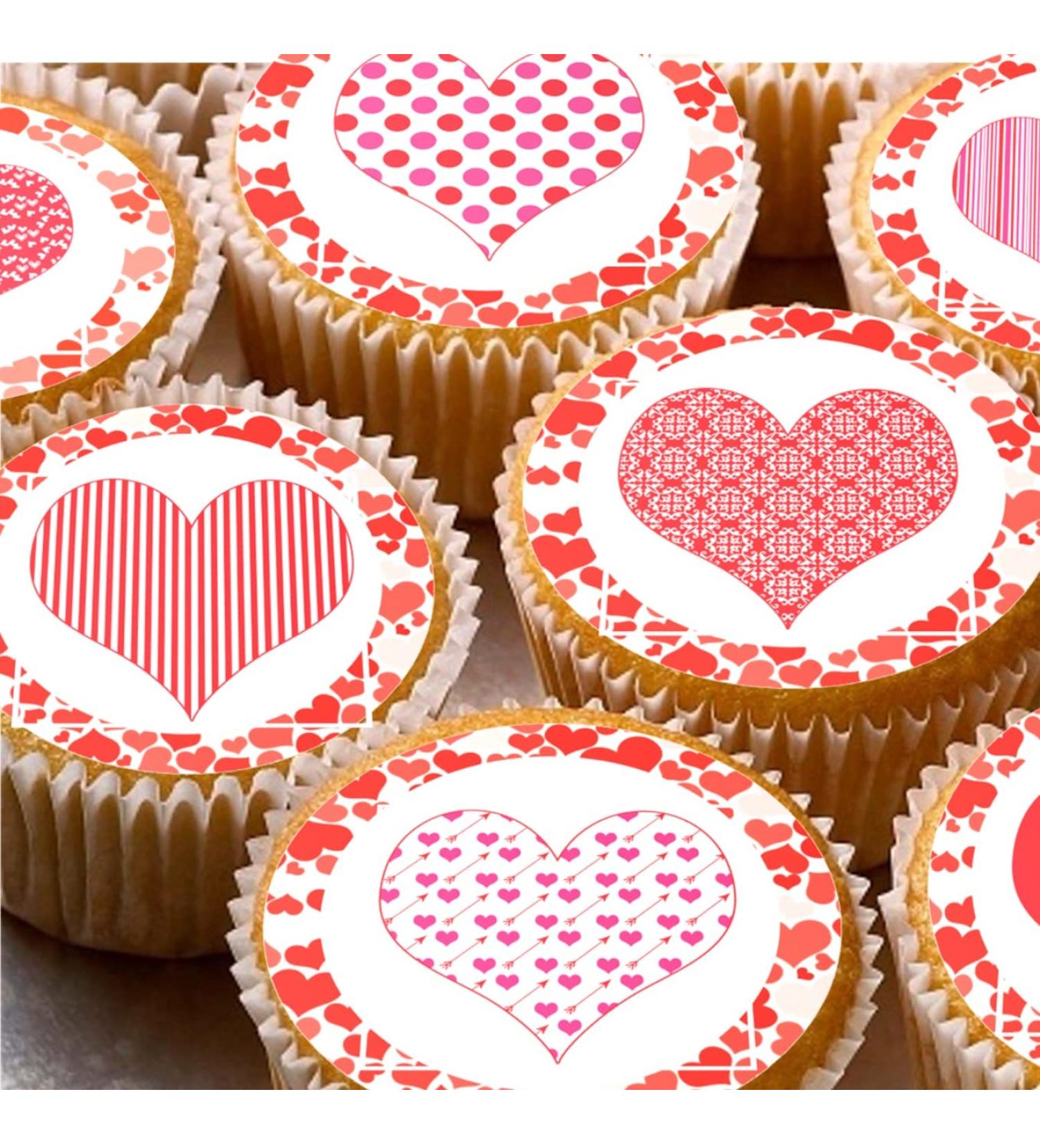 24 edible PRE CUT Valentine Hearts style kids childrens party decorations Wafer Paper Cupcake Fairy Cake Toppers - Buy Online on GoSupps.com
