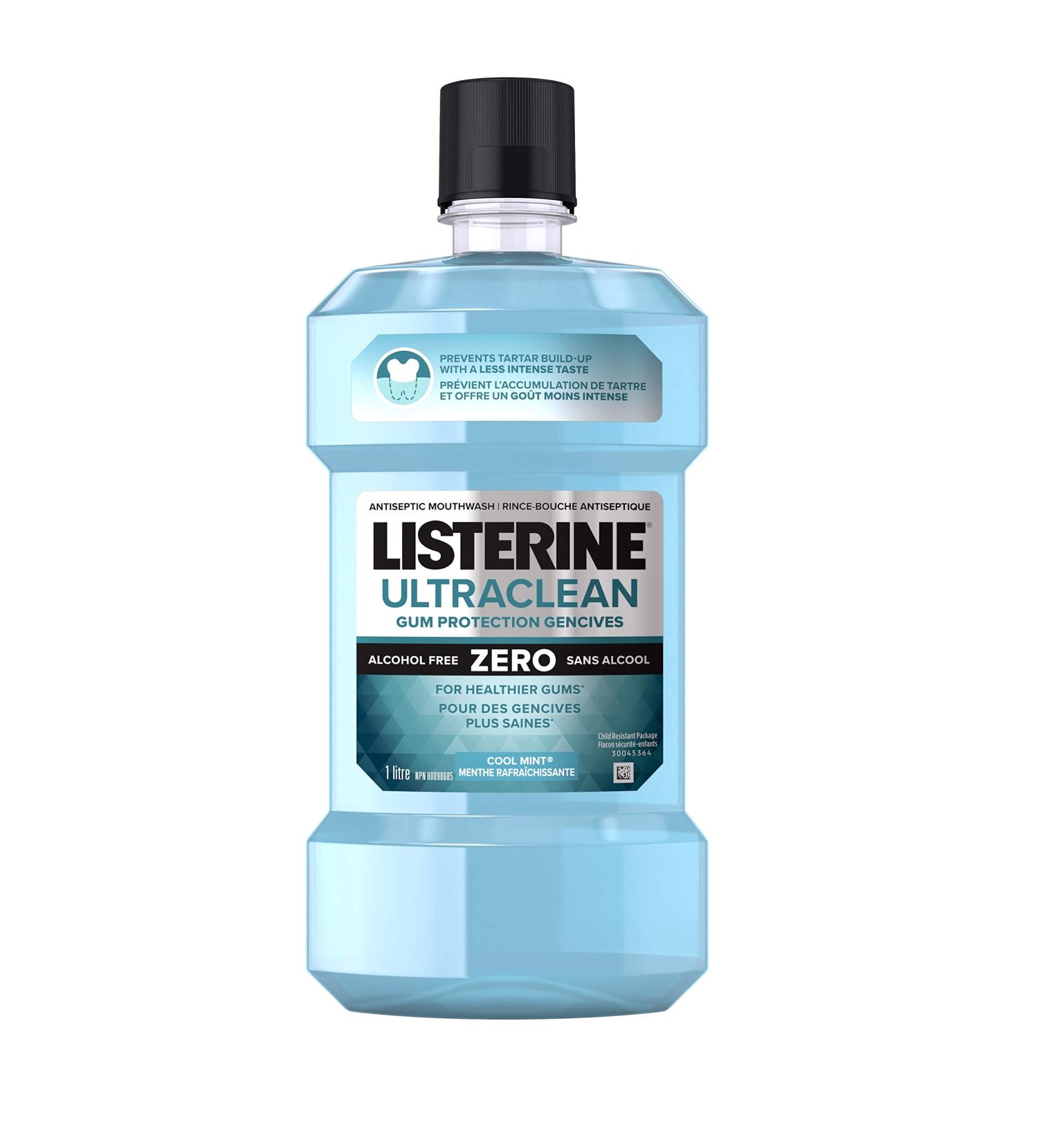 Listerine Ultraclean Mouthwash alcohol free gum protection for healthier gums cool mint 1L - Buy Online on GoSupps.com