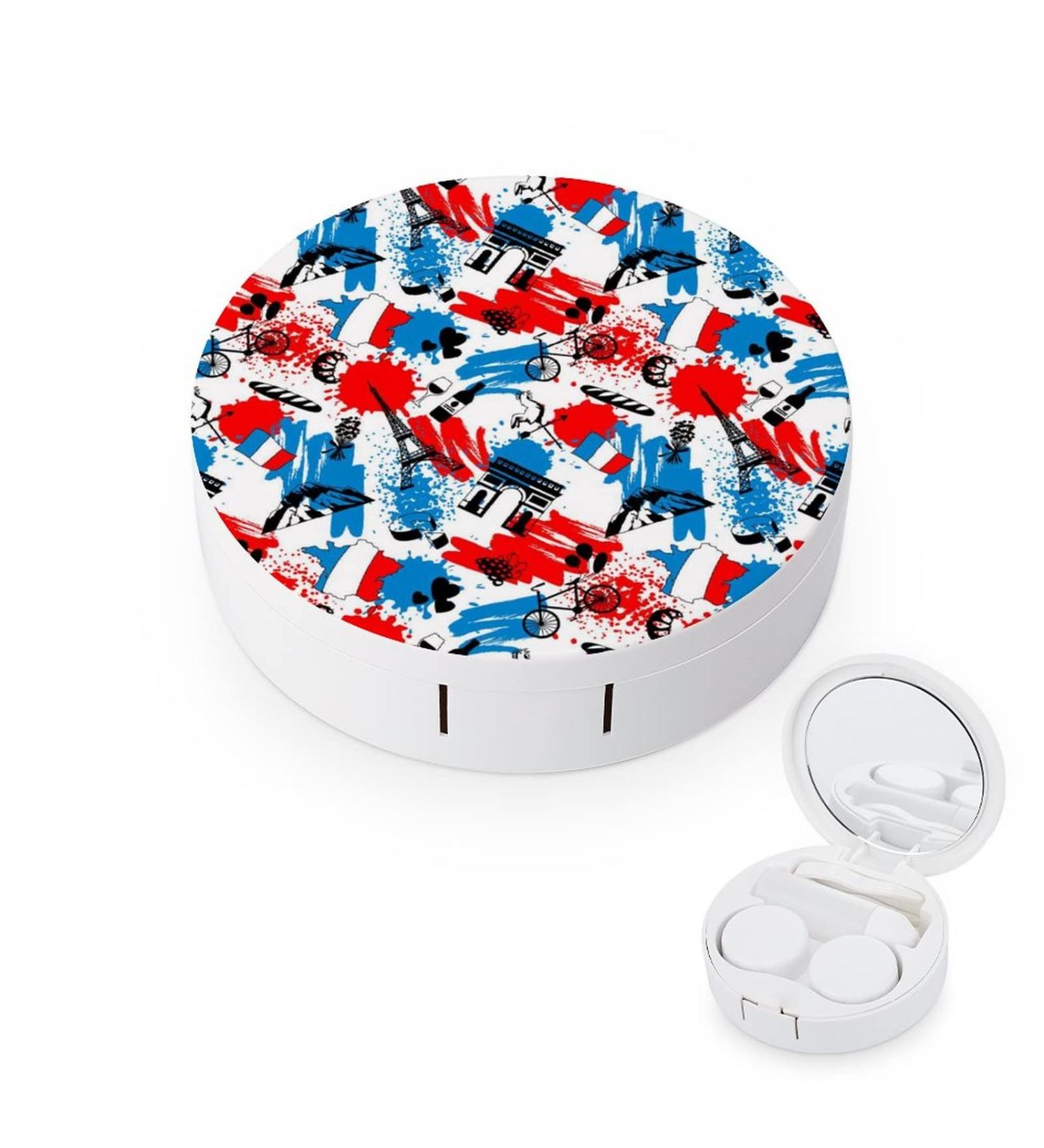 France Pattern Round Case For Contact Lens Kit Storage Box with Mirror Printed - Buy Online on GoSupps.com